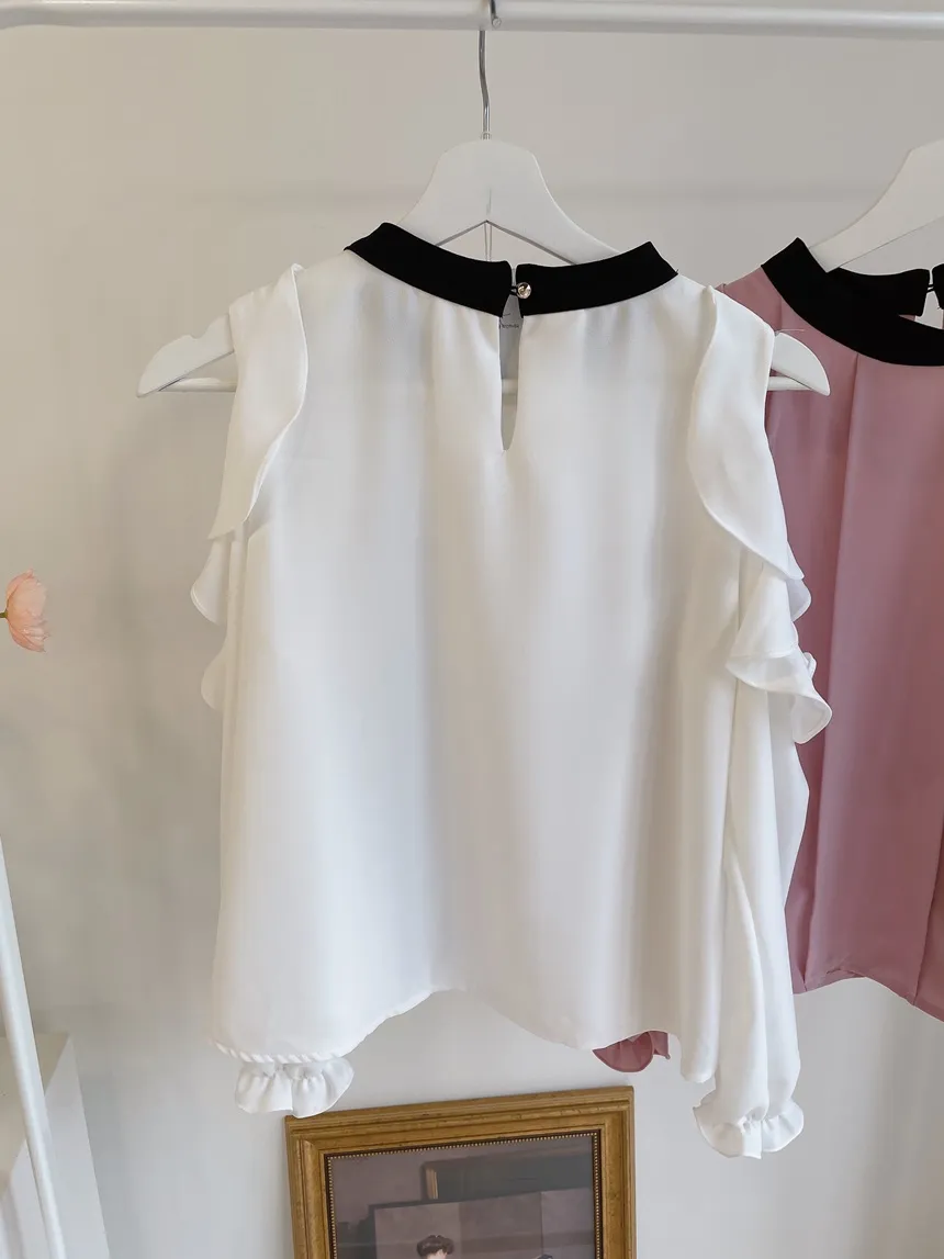 配色スカーフラッフルスリットショルダーブラウス | mirangmirang | 詳細画像27