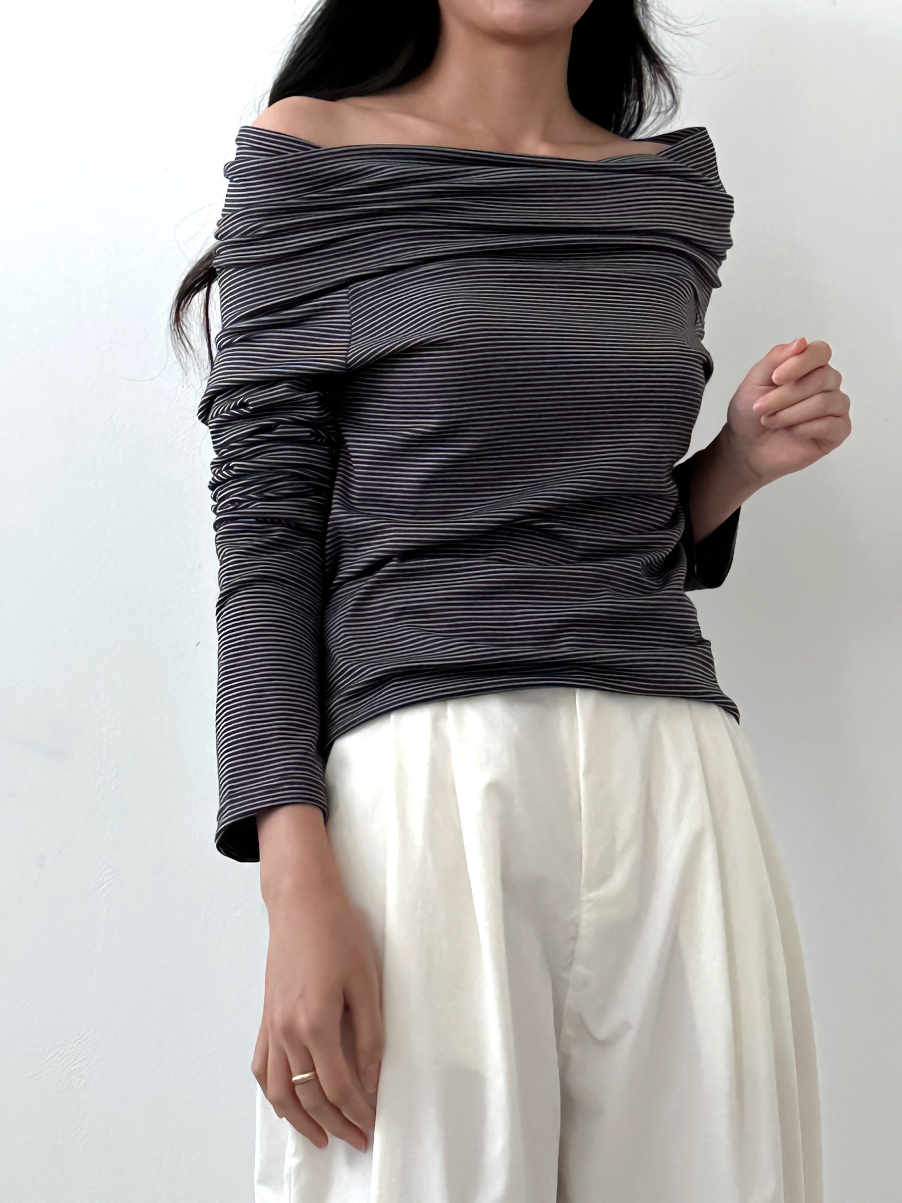 ボーダーオフショルダーラップTシャツ | 詳細画像3