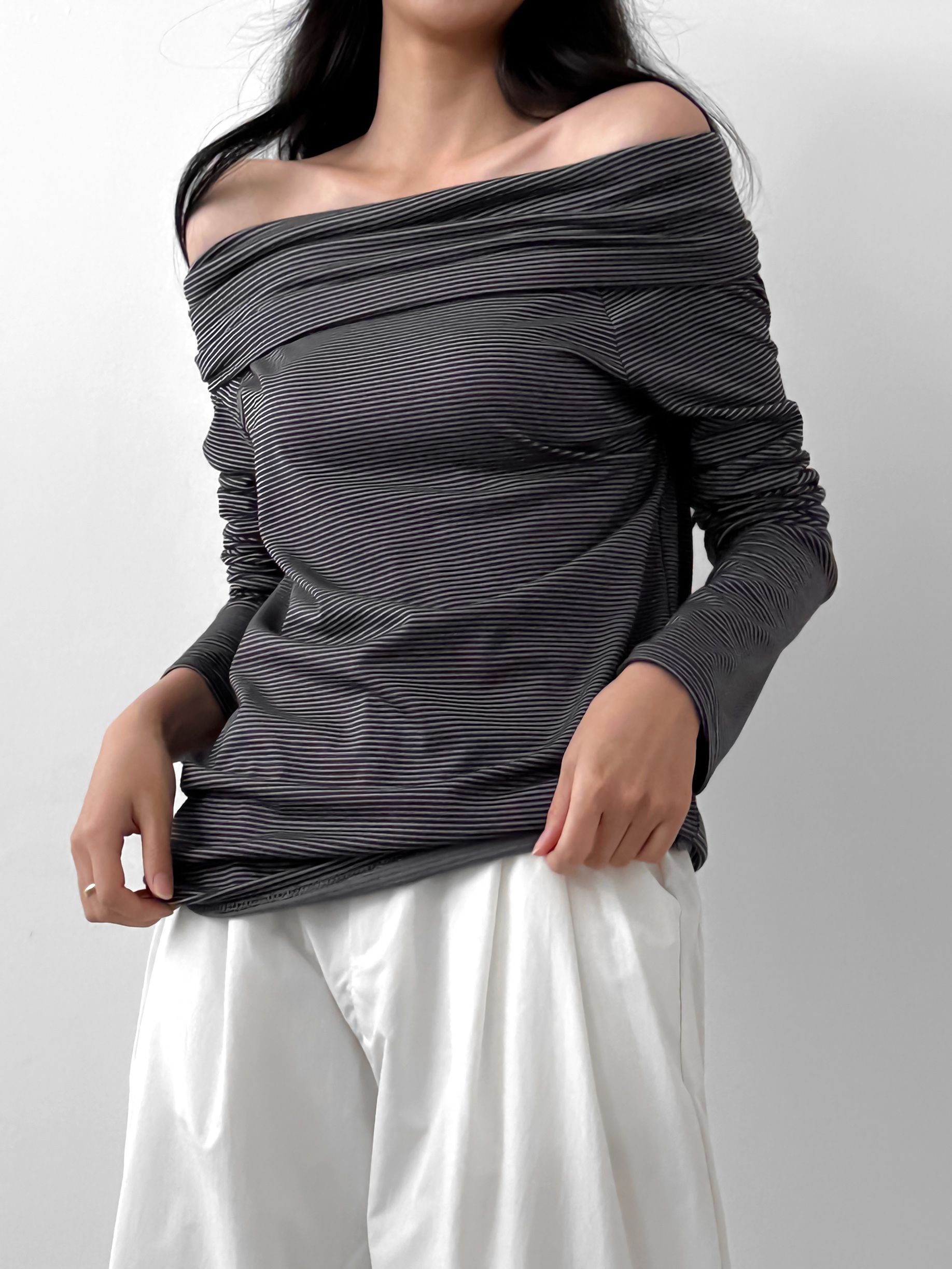 ボーダーオフショルダーラップTシャツ | 詳細画像4