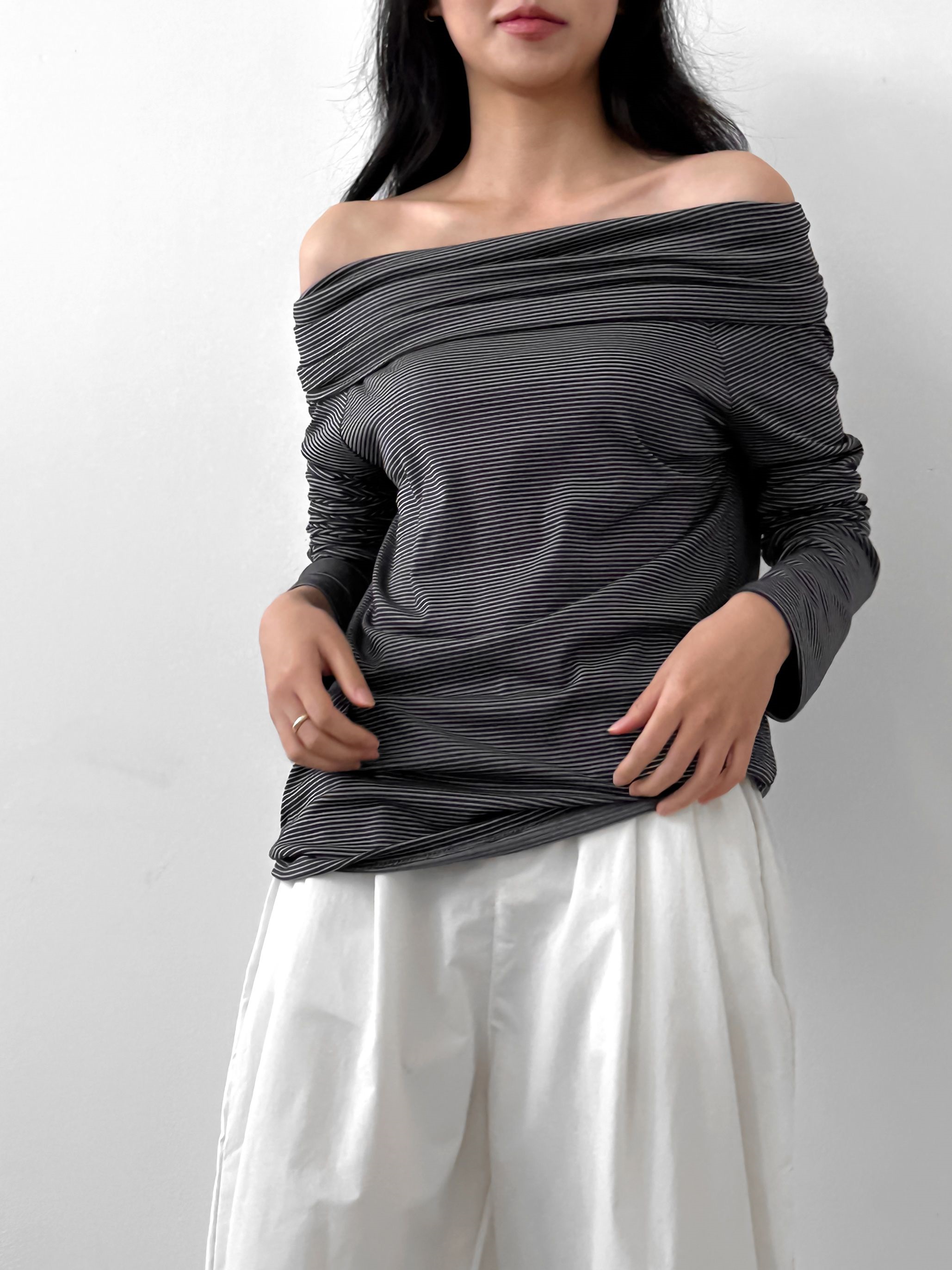 ボーダーオフショルダーラップTシャツ | 詳細画像5