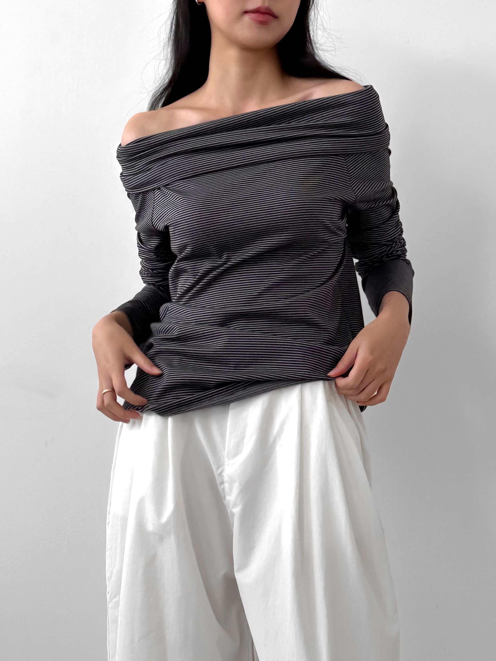 ボーダーオフショルダーラップTシャツ | 詳細画像8