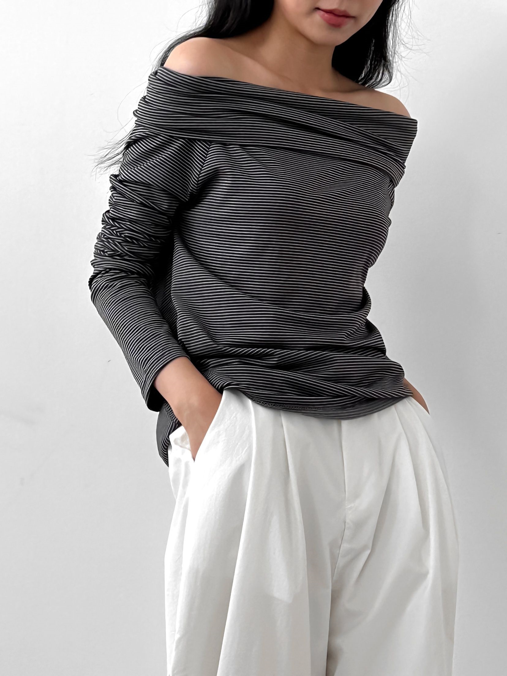 ボーダーオフショルダーラップTシャツ | 詳細画像17