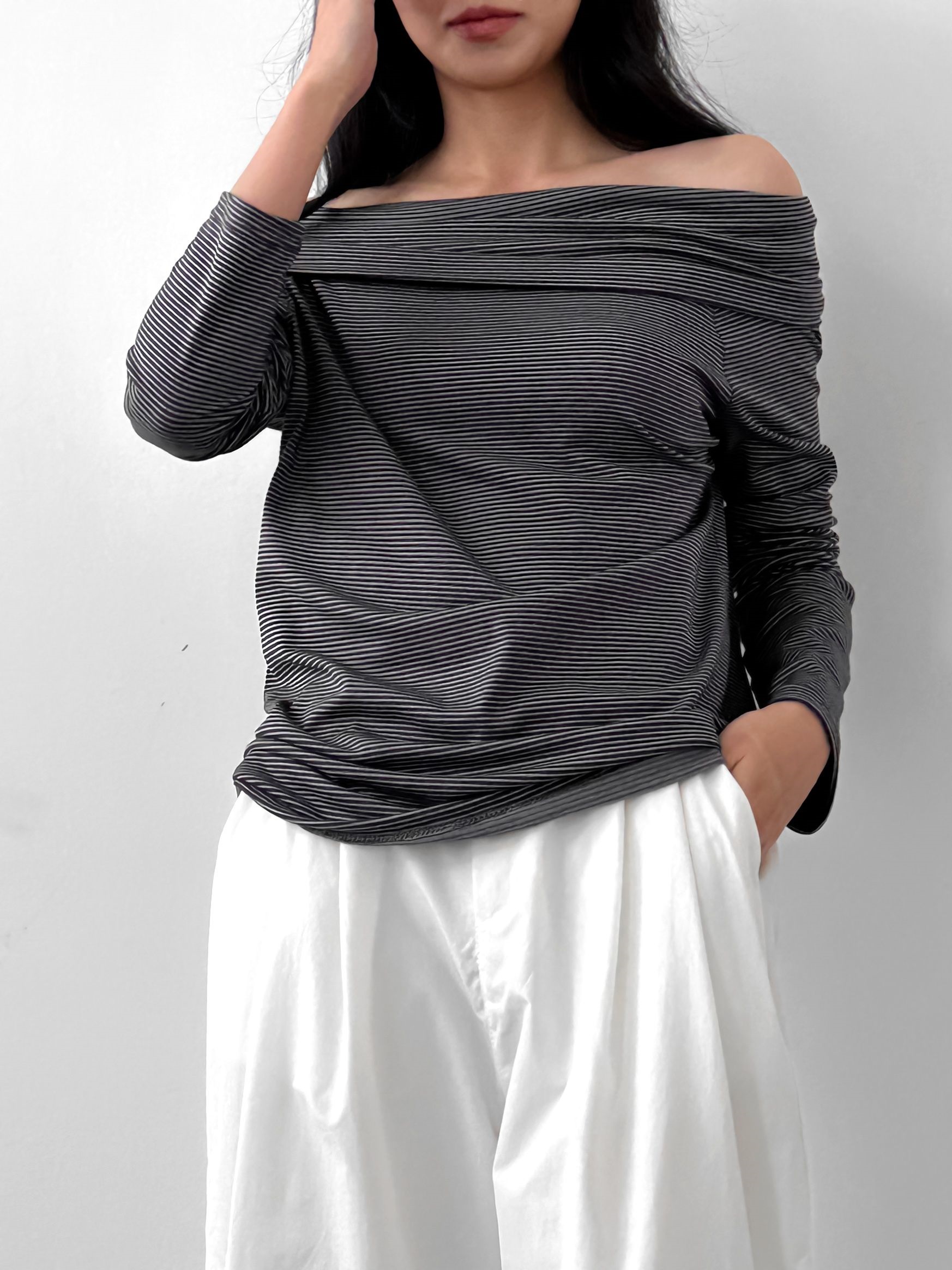 ボーダーオフショルダーラップTシャツ | 詳細画像9