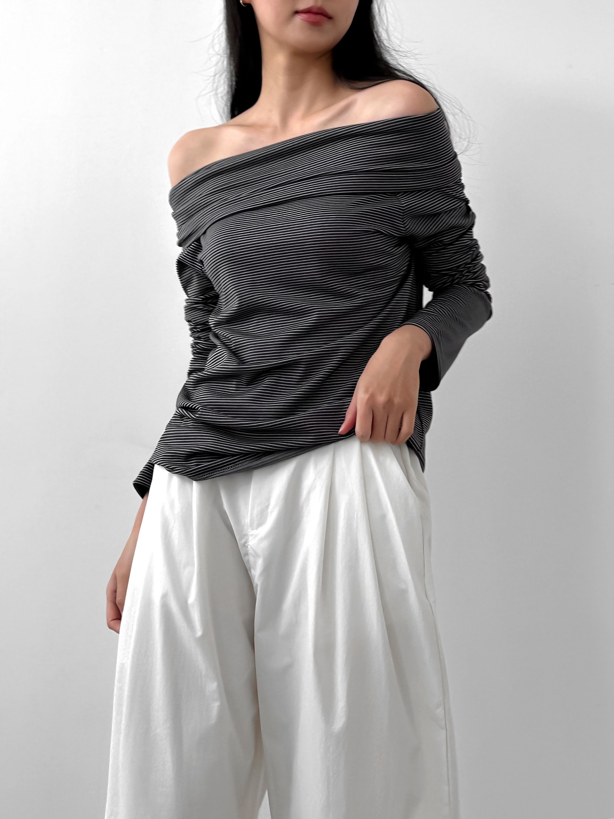 ボーダーオフショルダーラップTシャツ | 詳細画像6