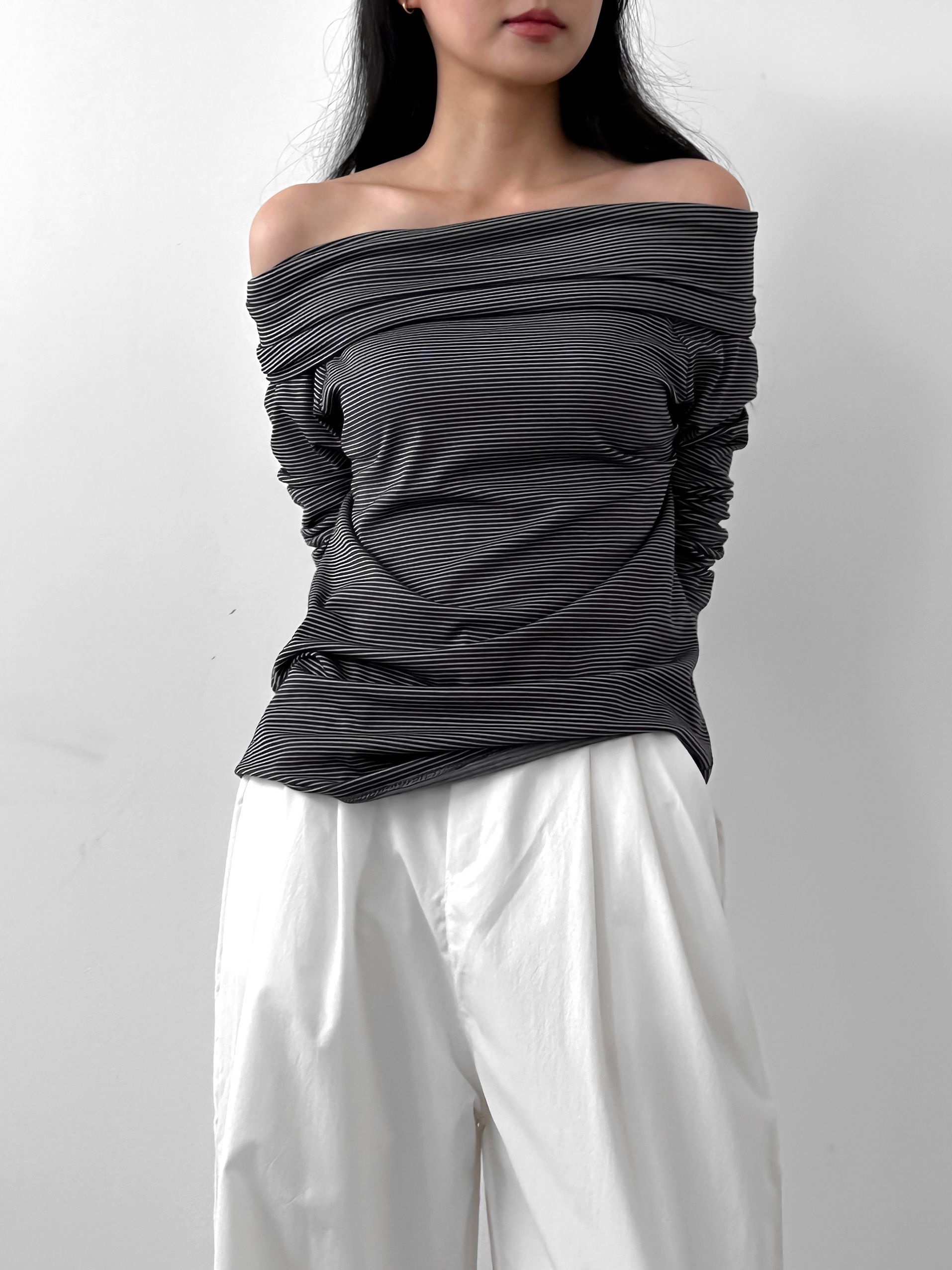 ボーダーオフショルダーラップTシャツ | 詳細画像15