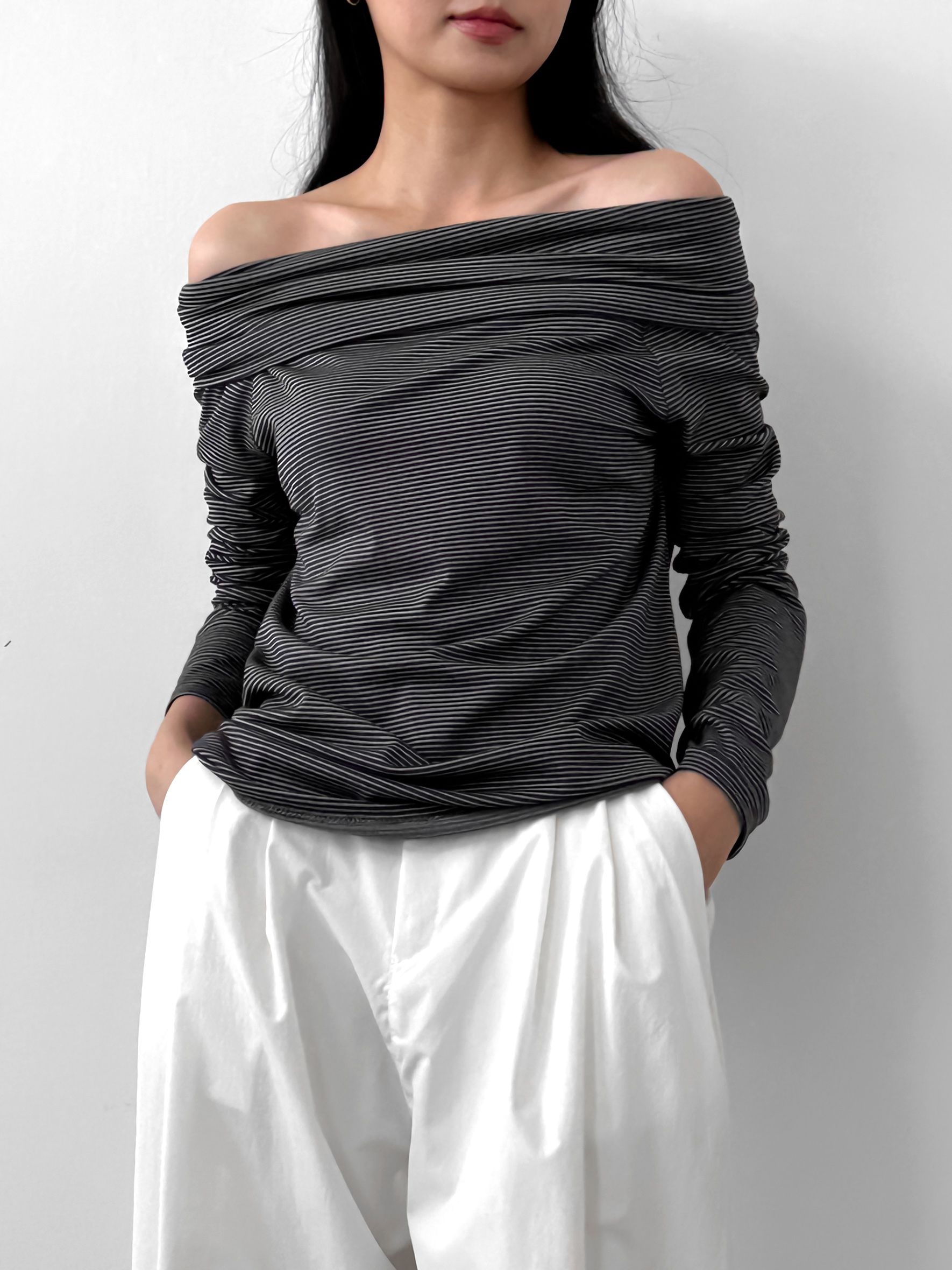 ボーダーオフショルダーラップTシャツ | 詳細画像7