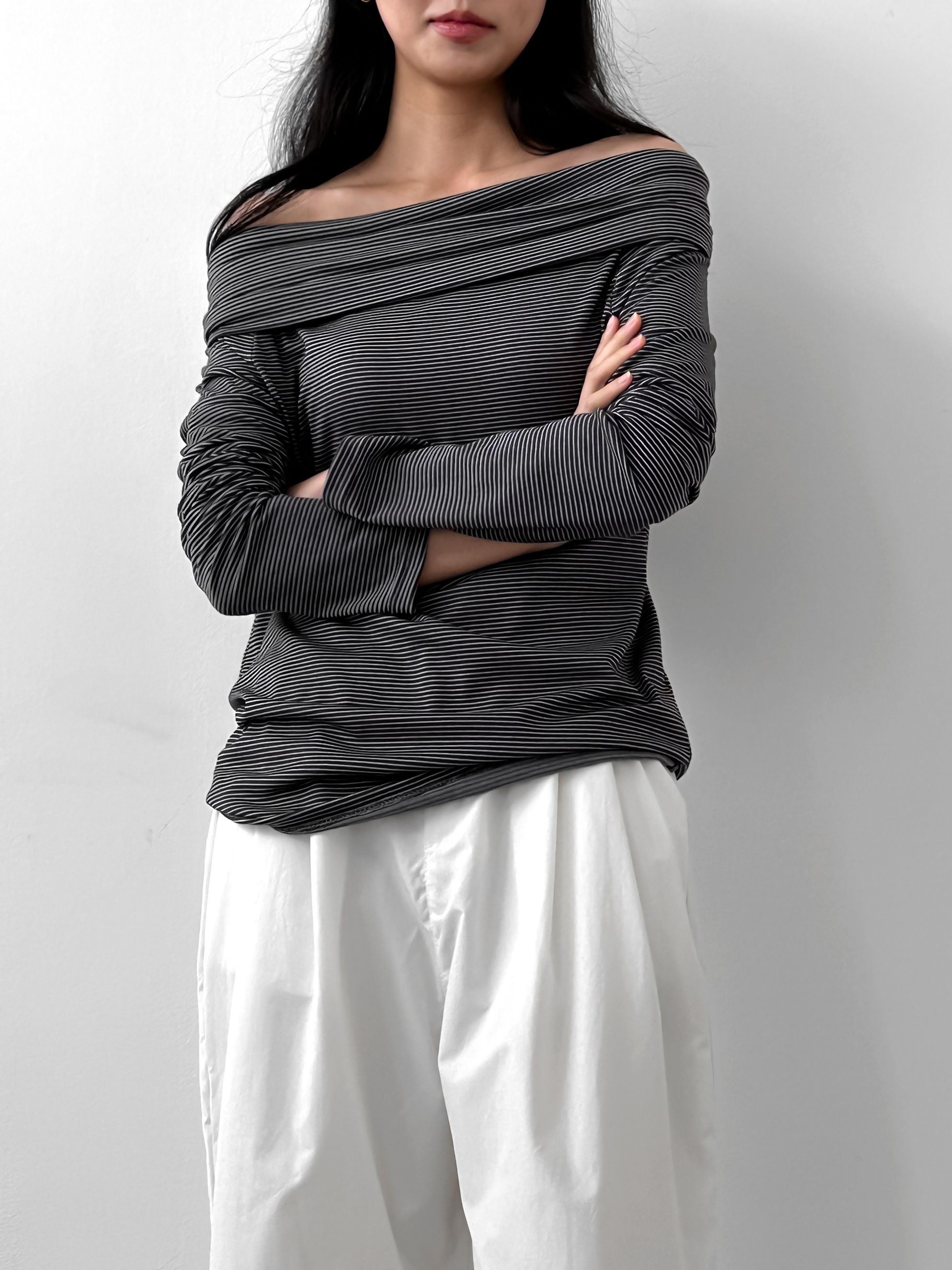 ボーダーオフショルダーラップTシャツ | 詳細画像10