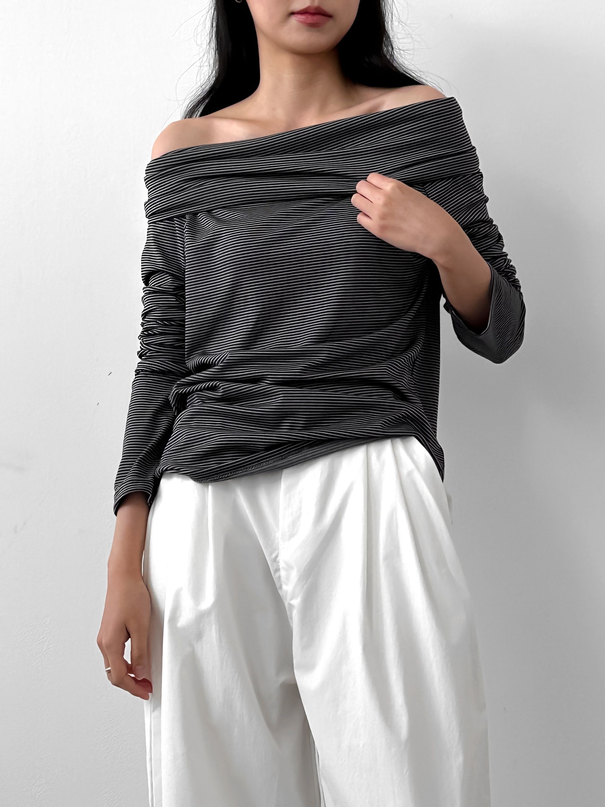 ボーダーオフショルダーラップTシャツ | 詳細画像12