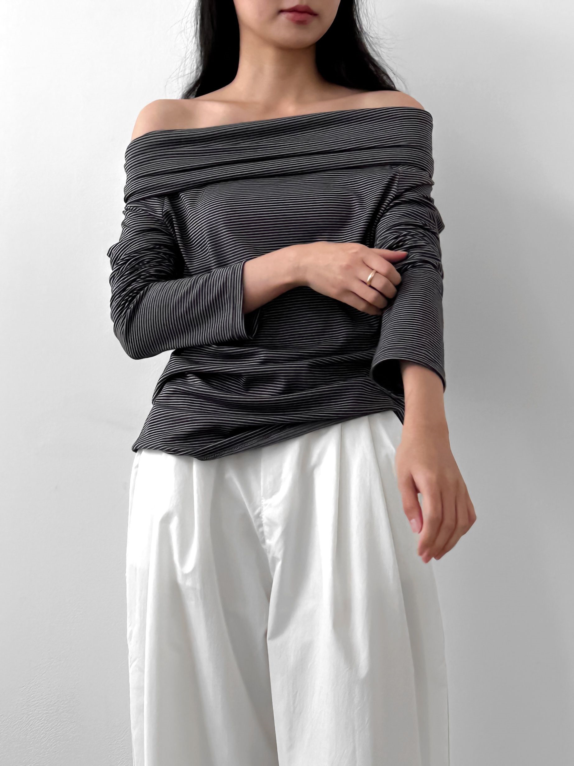 ボーダーオフショルダーラップTシャツ | 詳細画像13