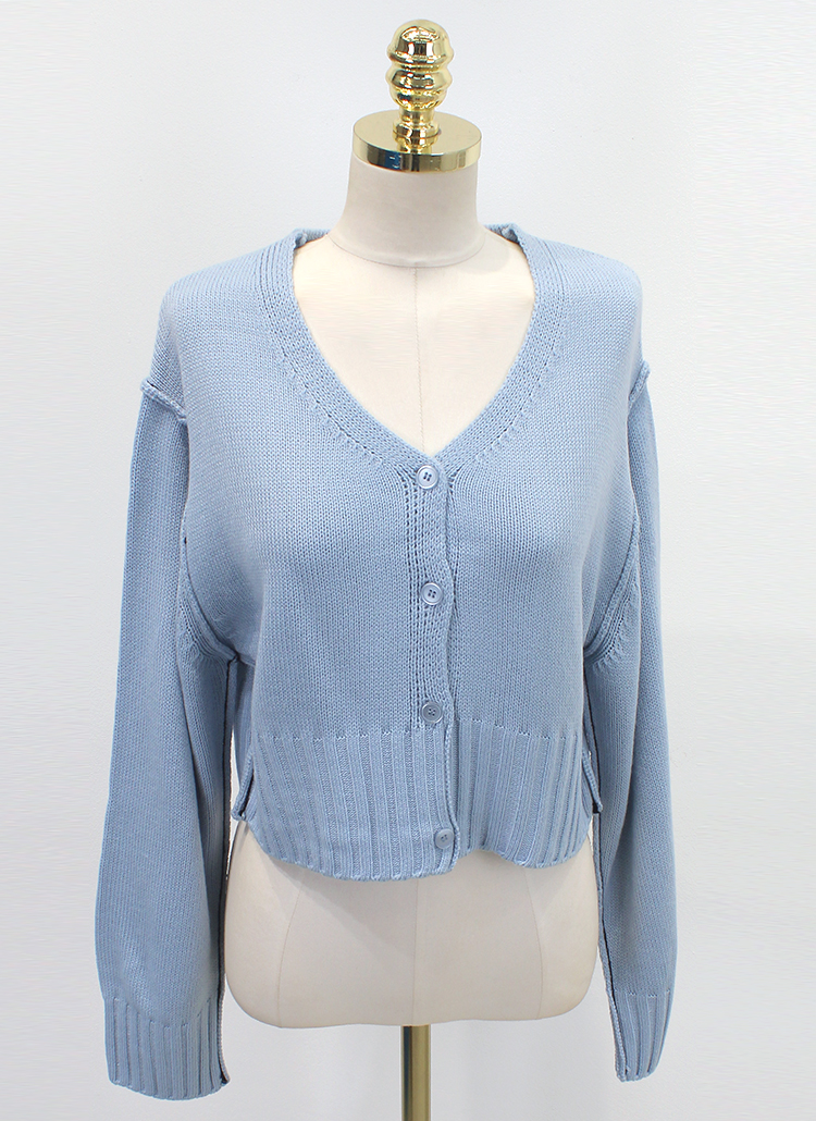 バックレタリングオーバーステッチVネックカーディガン | レディース