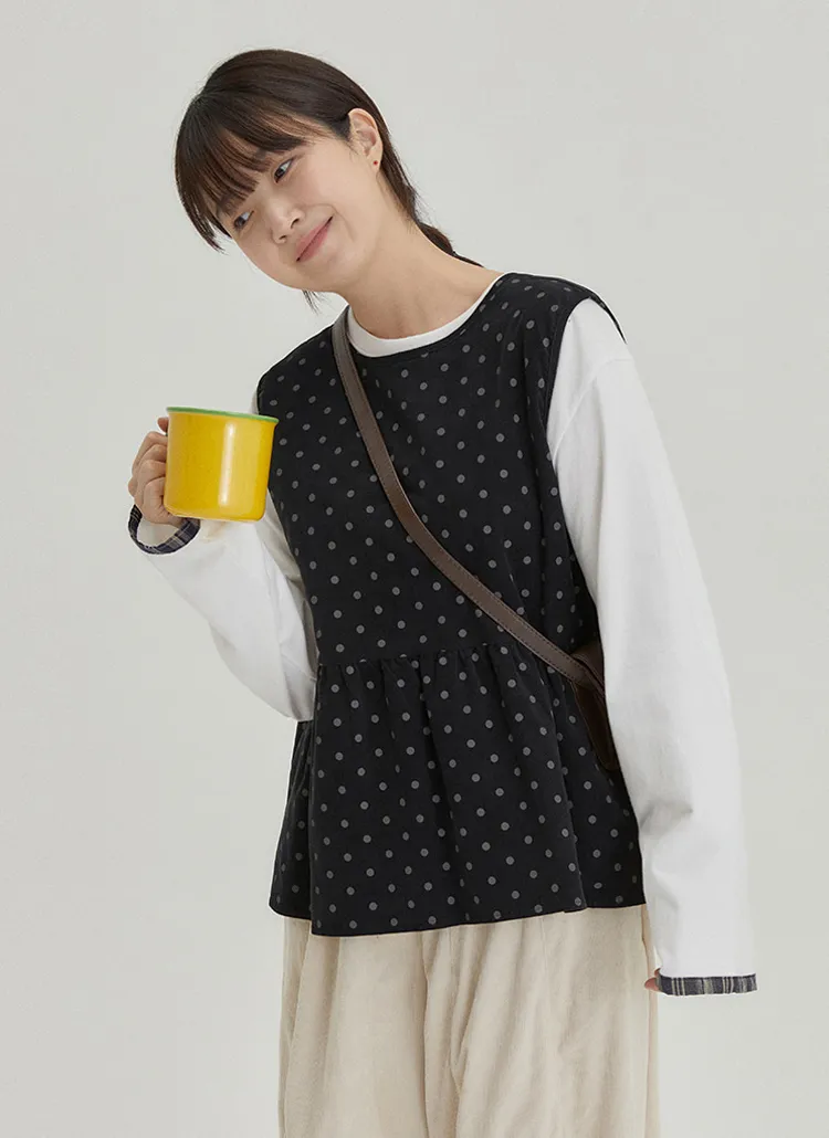 コーデュロイバックリボンペプラムドットノースリブラウス | baon | 詳細画像1
