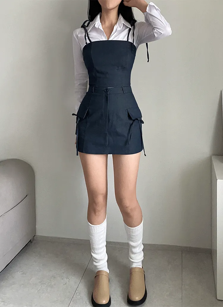 リボンデニムビスチェ&ミニカーゴスカートSET | ahope | 詳細画像1