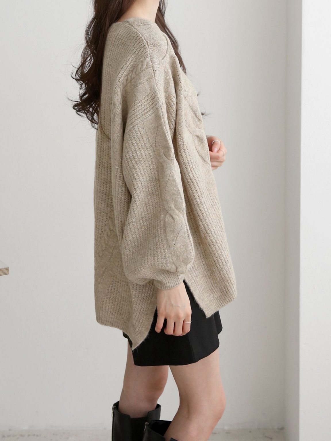 ウール混Uネックスリットケーブルルーズニット | 詳細画像4