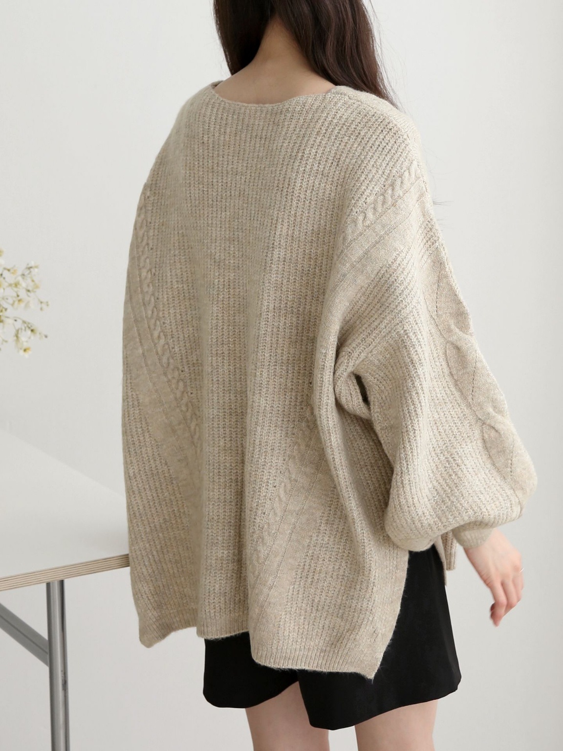 ウール混Uネックスリットケーブルルーズニット | 詳細画像7