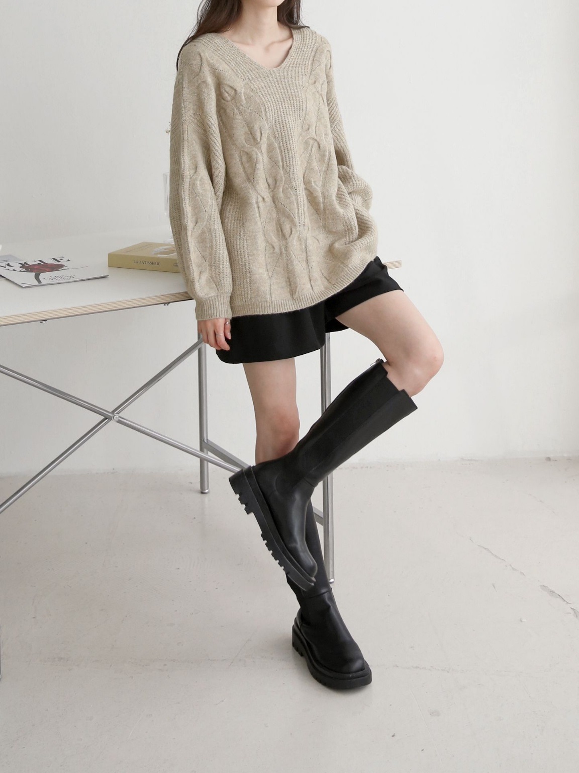 ウール混Uネックスリットケーブルルーズニット | 詳細画像10