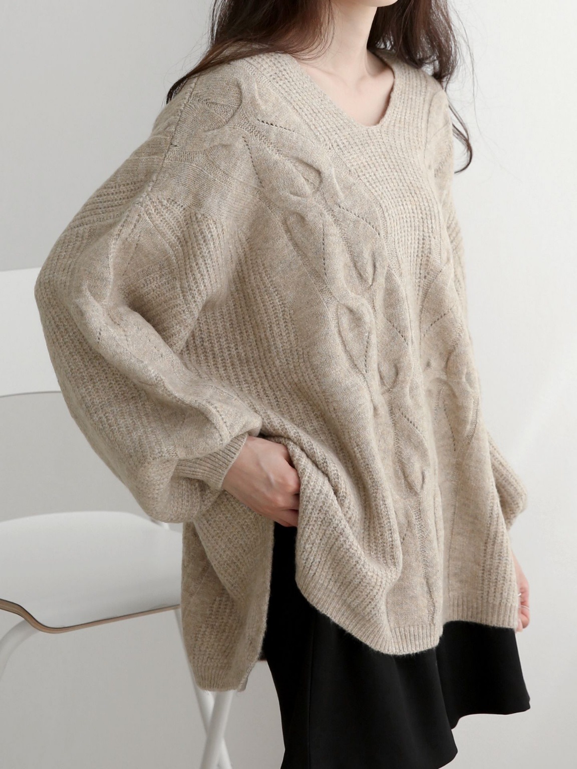 ウール混Uネックスリットケーブルルーズニット | 詳細画像11