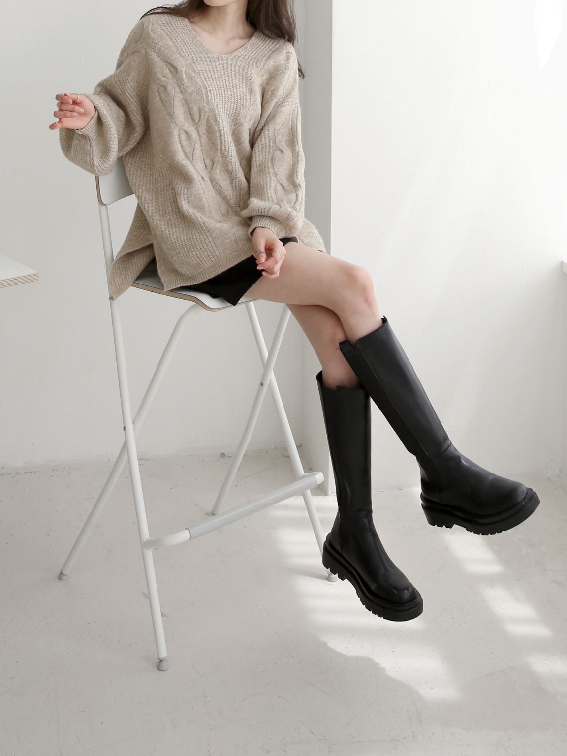 ウール混Uネックスリットケーブルルーズニット | 詳細画像12