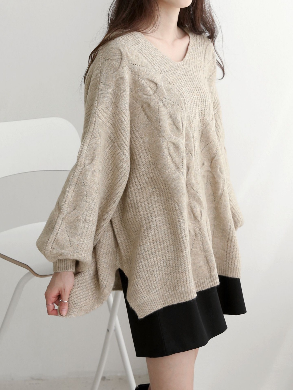 ウール混Uネックスリットケーブルルーズニット | 詳細画像15