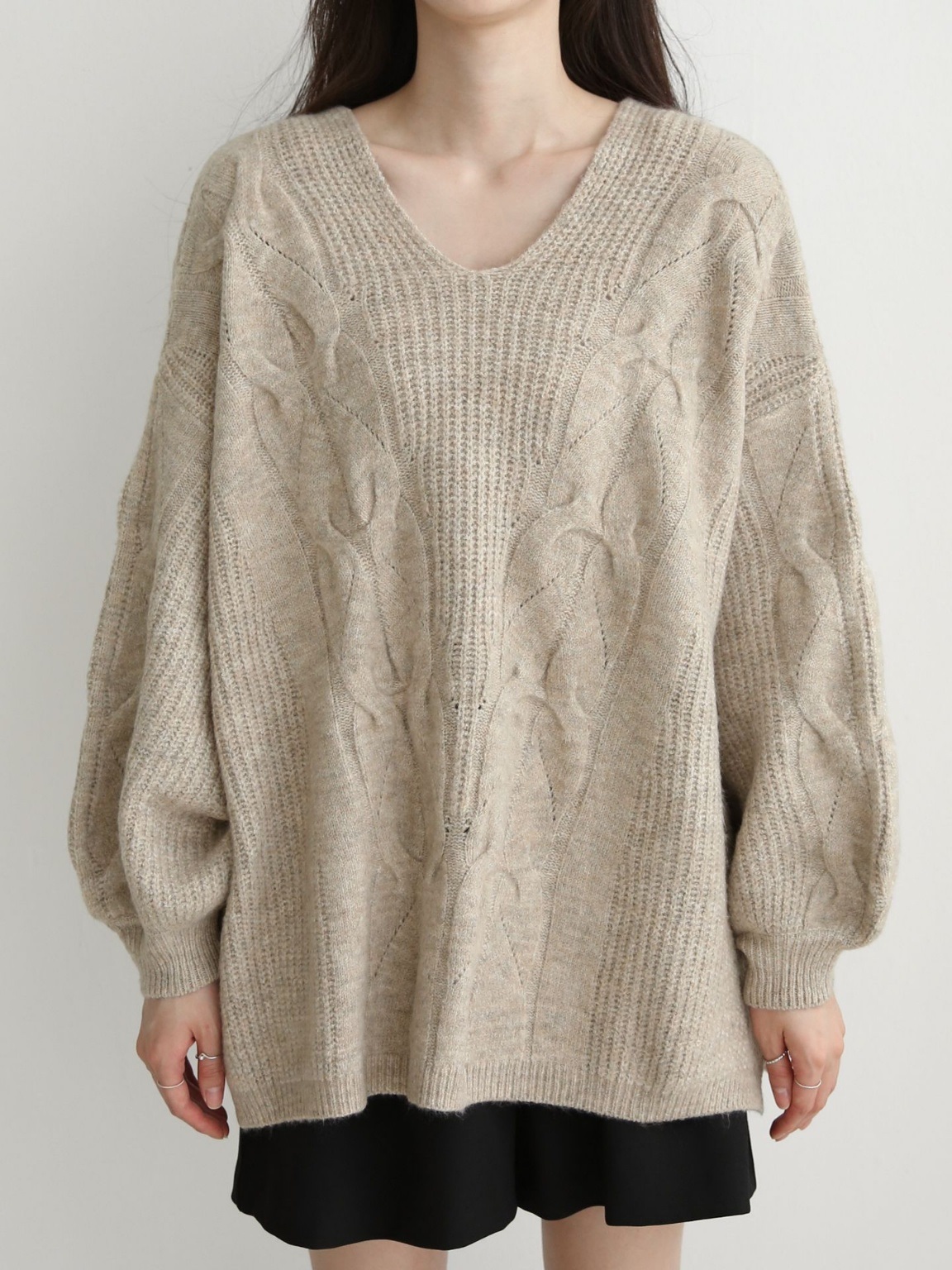 ウール混Uネックスリットケーブルルーズニット | 詳細画像16