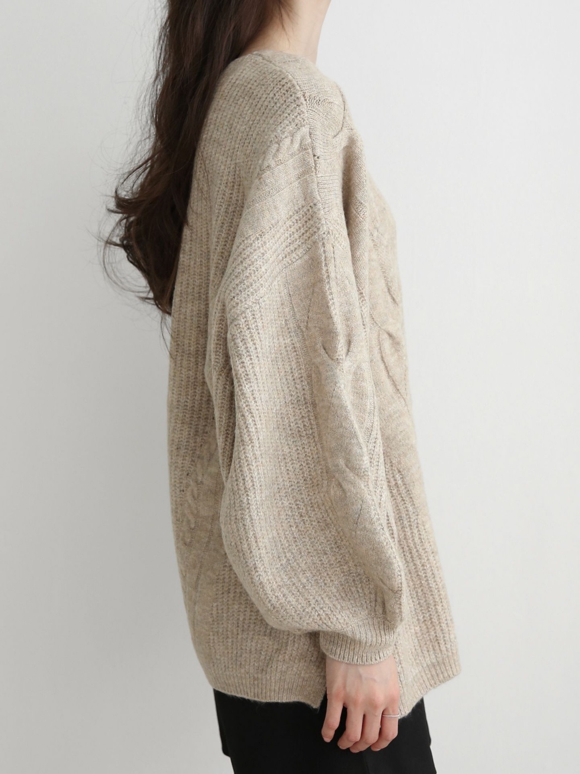ウール混Uネックスリットケーブルルーズニット | 詳細画像18