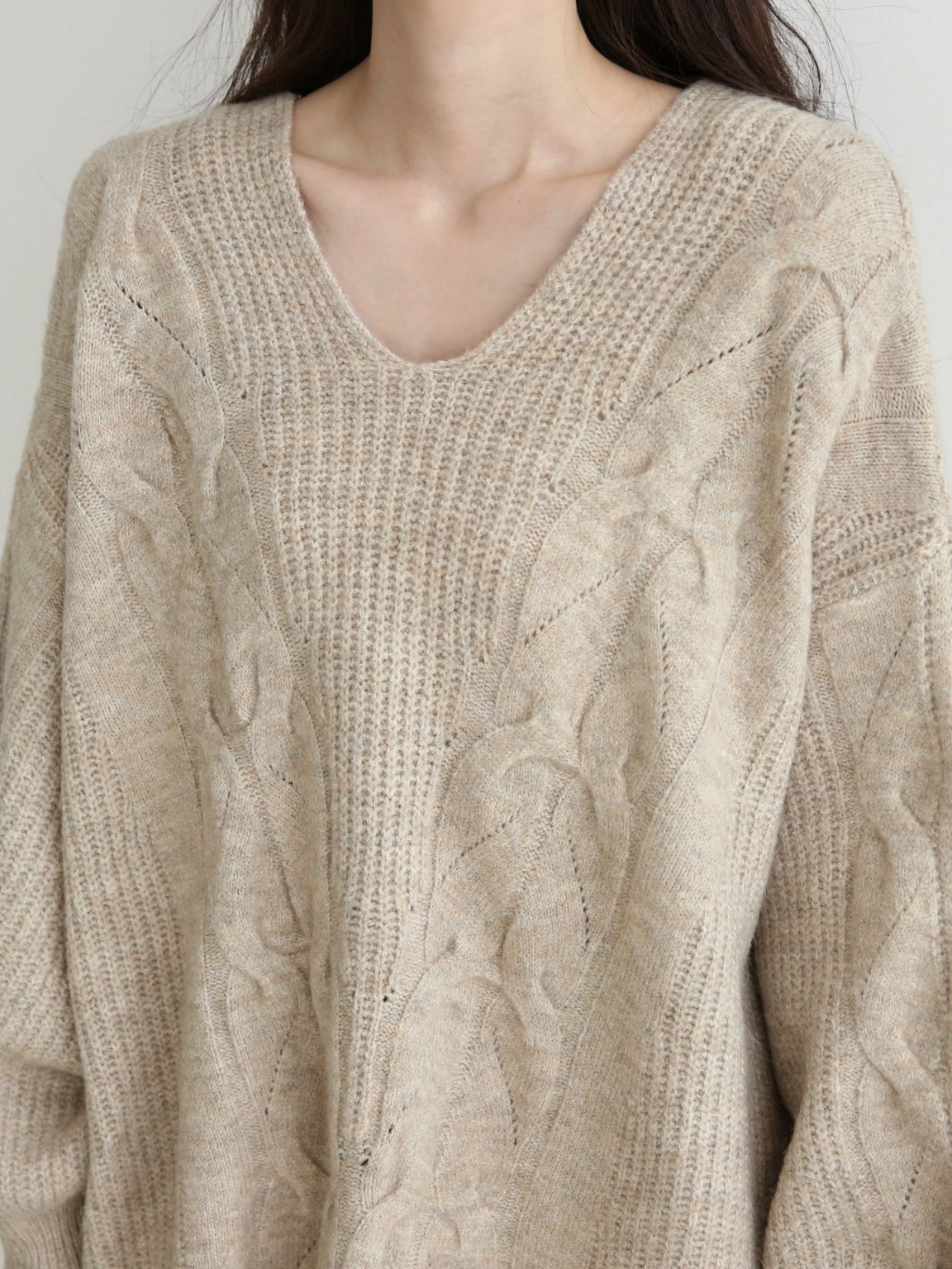 ウール混Uネックスリットケーブルルーズニット | 詳細画像19