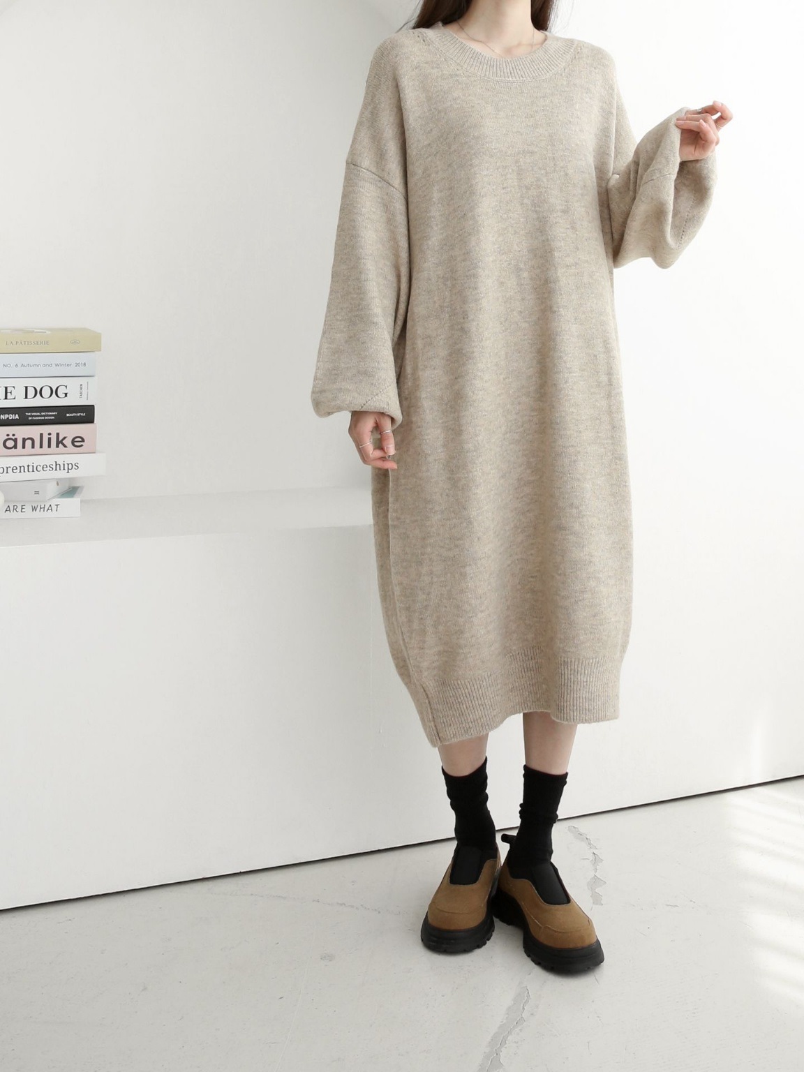 ウール混ラウンドルーズニットワンピース | 詳細画像4