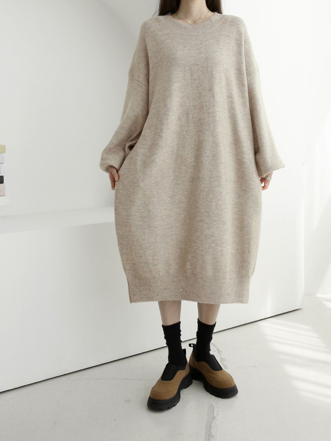 ウール混ラウンドルーズニットワンピース | 詳細画像5