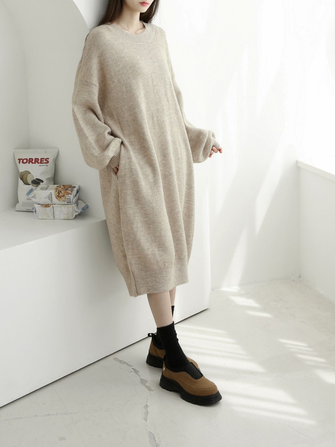 ウール混ラウンドルーズニットワンピース | 詳細画像6