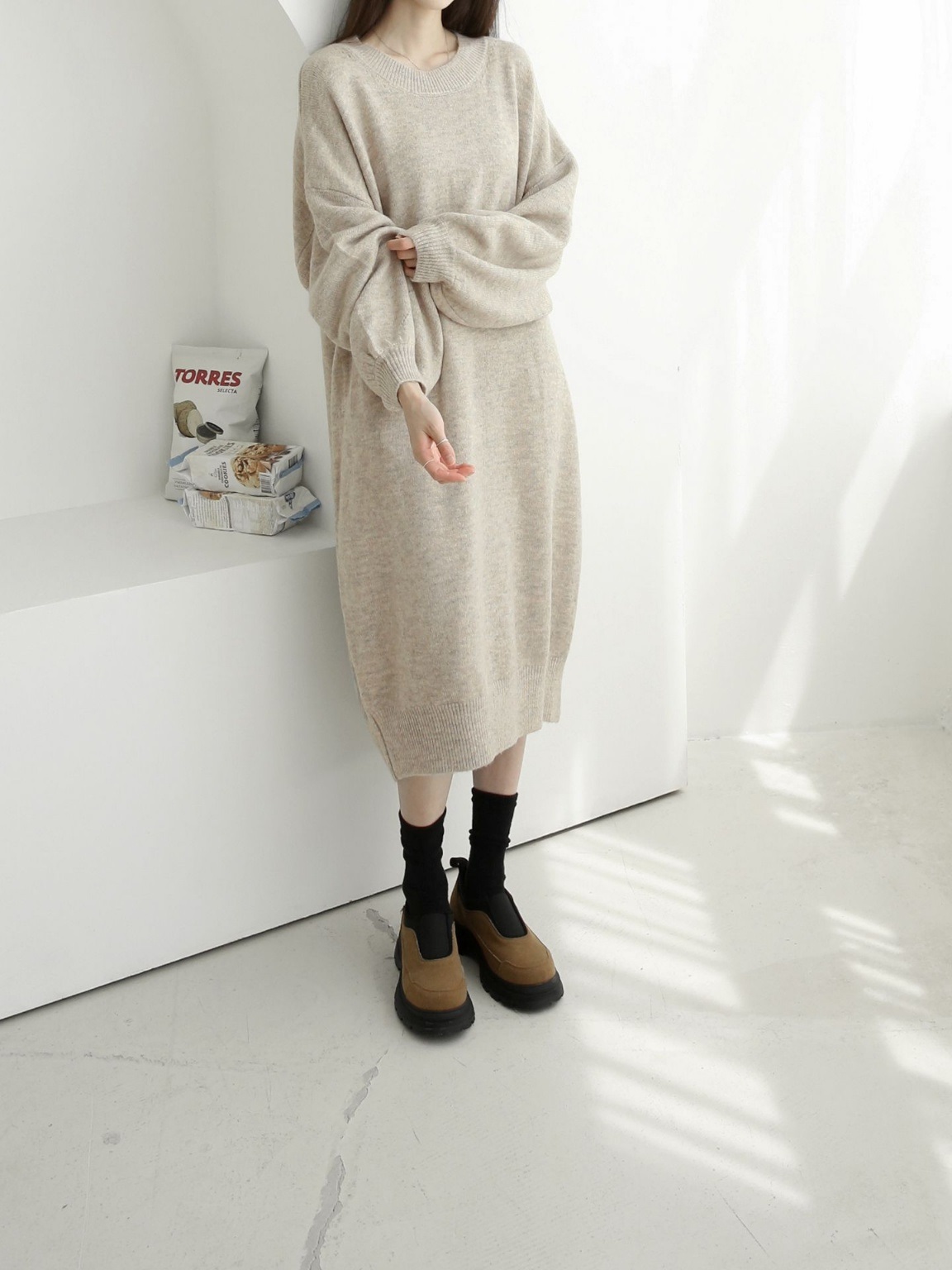 ウール混ラウンドルーズニットワンピース | 詳細画像8