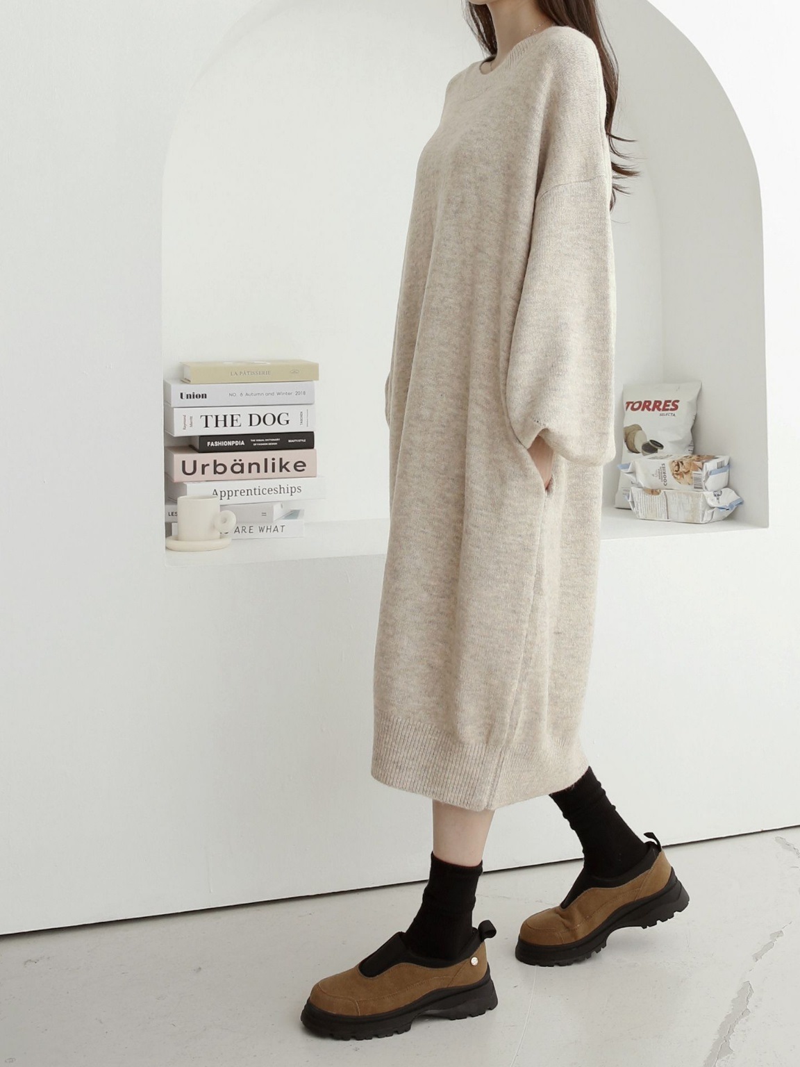 ウール混ラウンドルーズニットワンピース | 詳細画像9