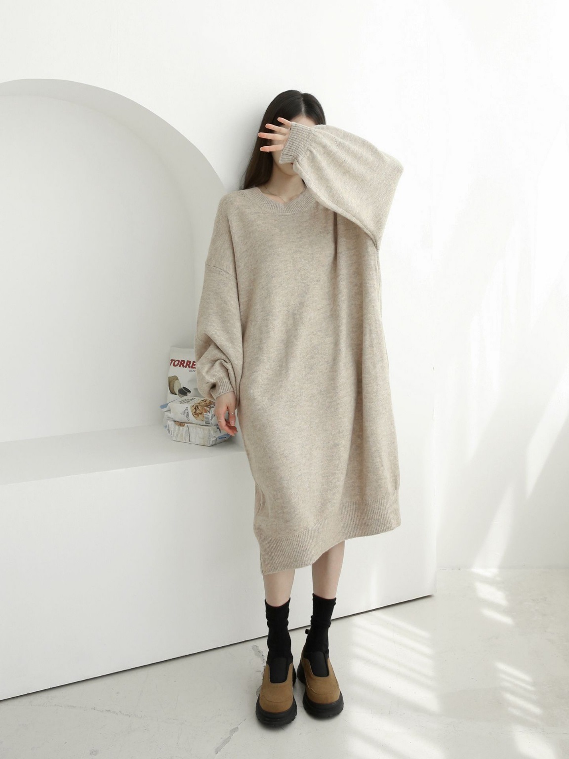 ウール混ラウンドルーズニットワンピース | 詳細画像10
