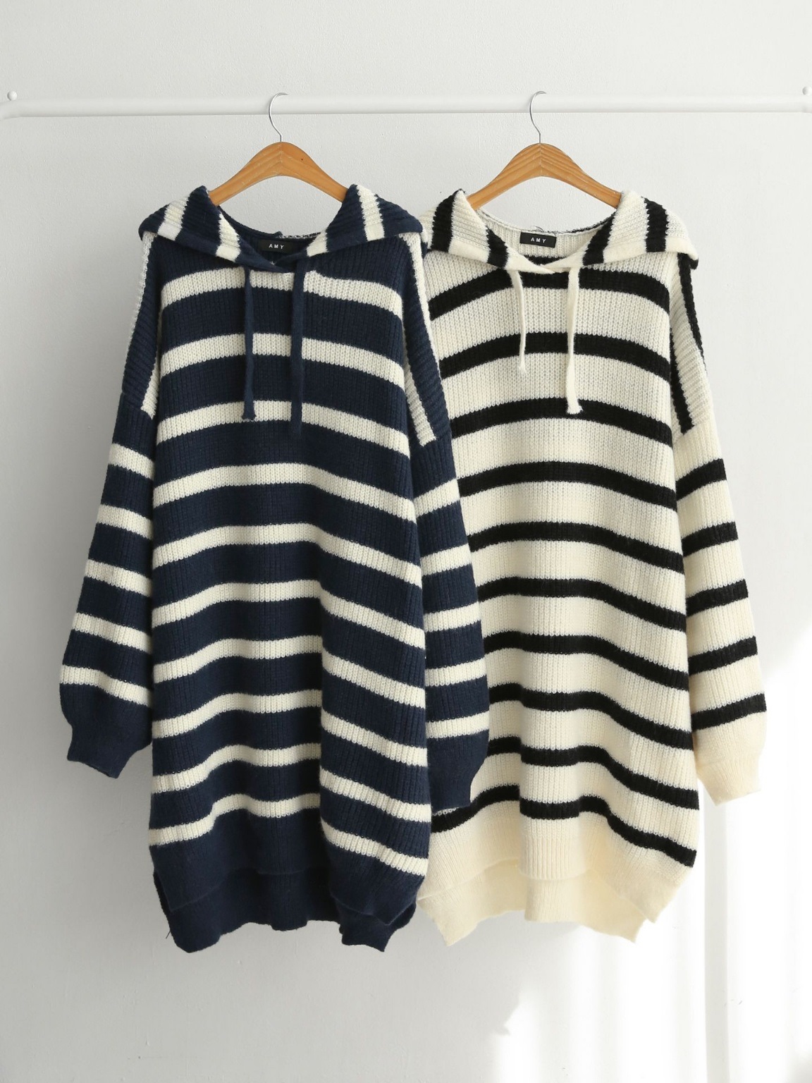 ドロストフードスリットボーダーニットミニワンピース | 詳細画像2