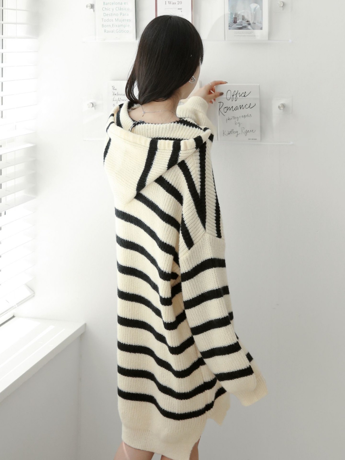 ドロストフードスリットボーダーニットミニワンピース | 詳細画像11