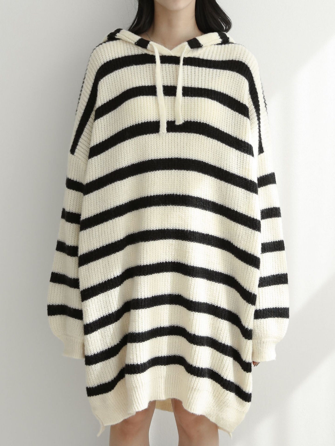 ドロストフードスリットボーダーニットミニワンピース | 詳細画像13