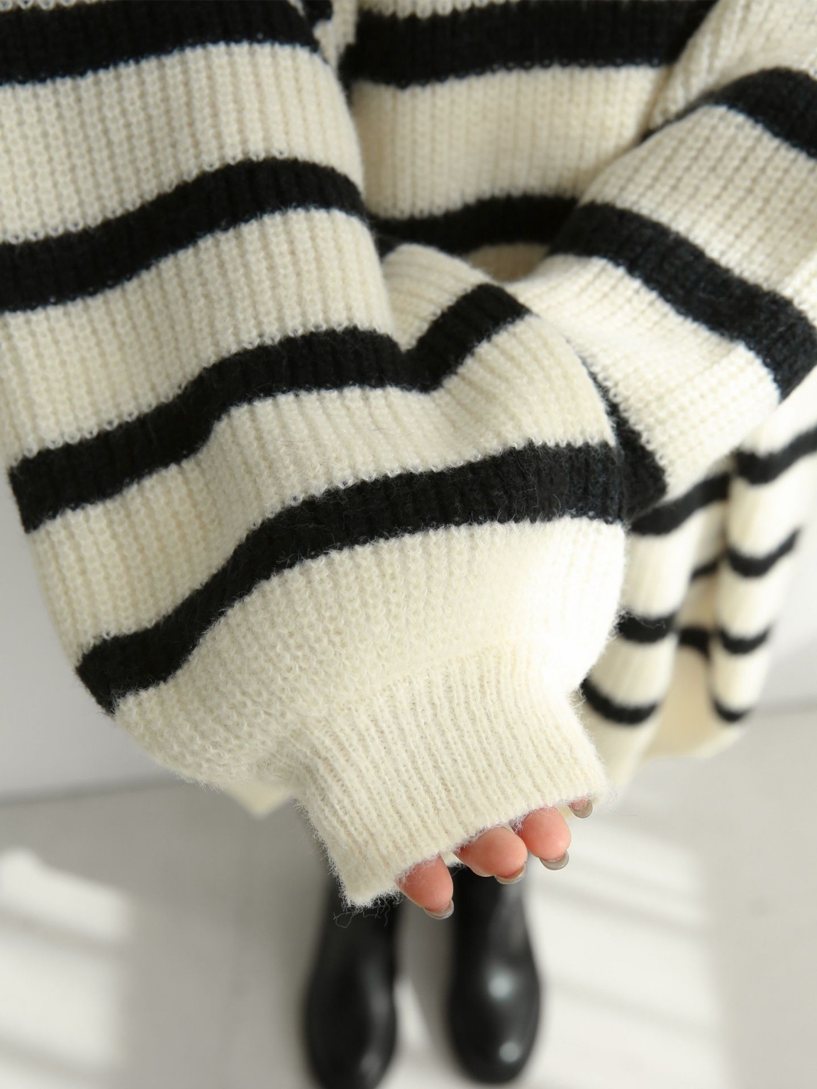 ドロストフードスリットボーダーニットミニワンピース | 詳細画像16