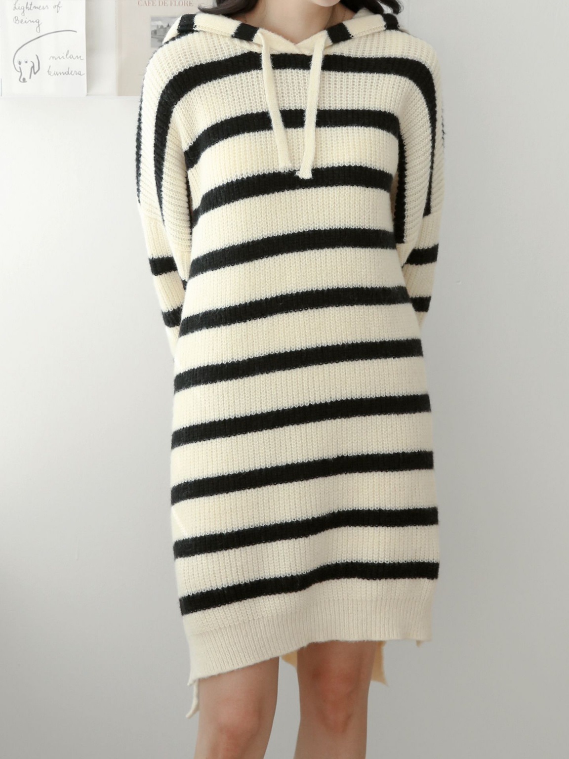 ドロストフードスリットボーダーニットミニワンピース | 詳細画像20