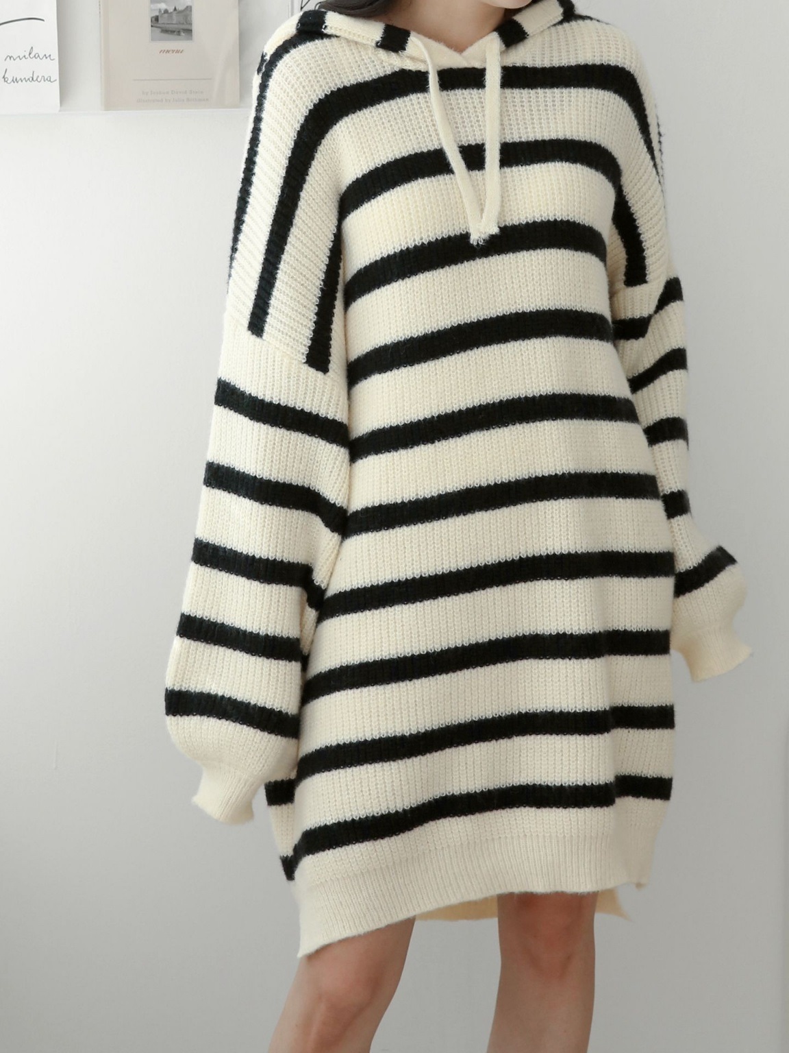 ドロストフードスリットボーダーニットミニワンピース | 詳細画像21