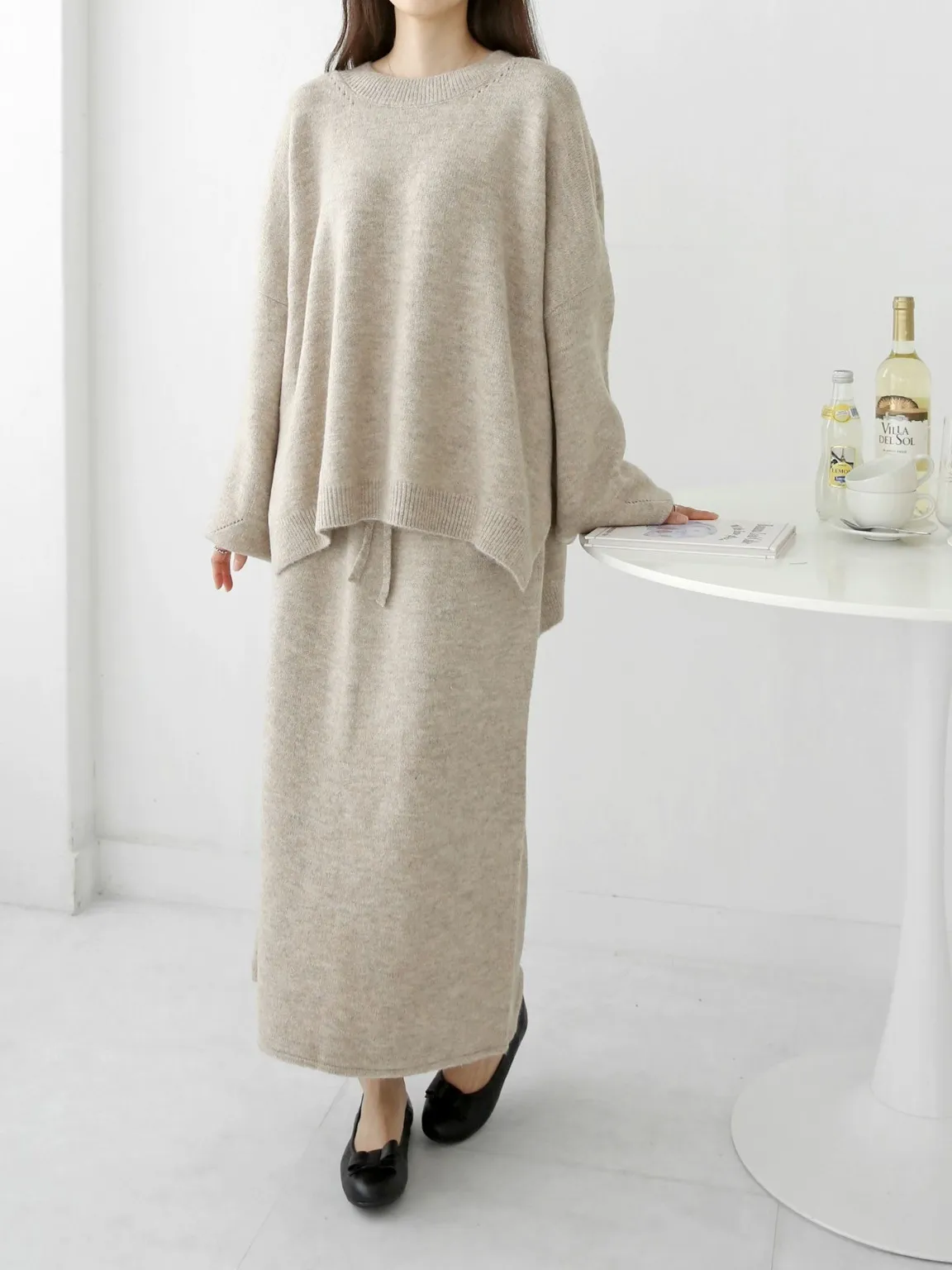 ウール混ルーズニット&ドロストスカートSET | 詳細画像1