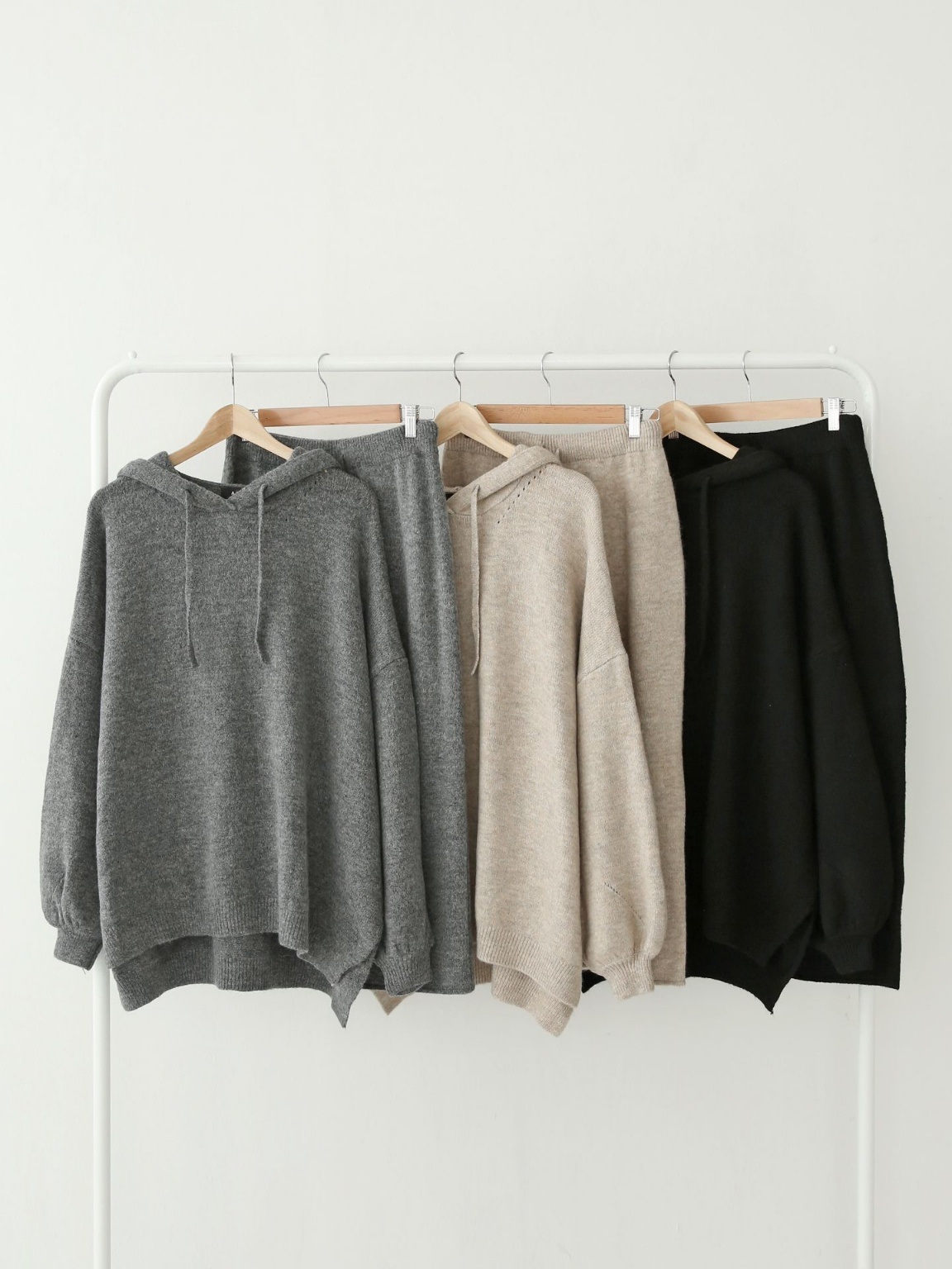 ウール混ルーズフードニット&ドロストスカートSET | 詳細画像2