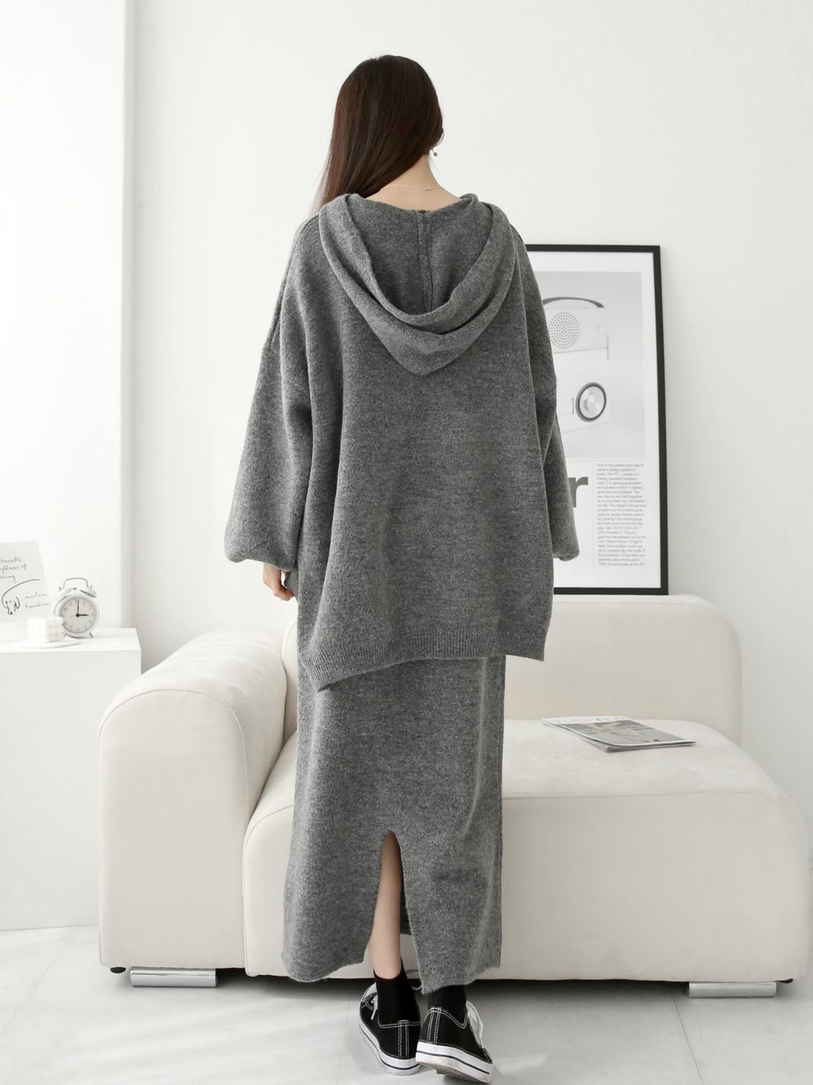 ウール混ルーズフードニット&ドロストスカートSET | 詳細画像3