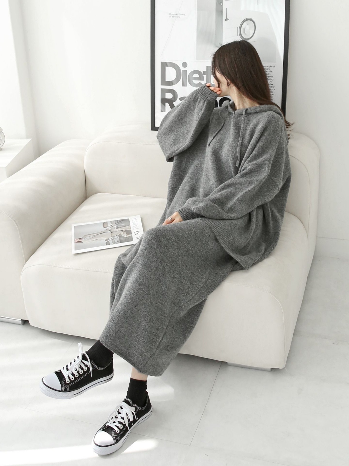 ウール混ルーズフードニット&ドロストスカートSET | 詳細画像4