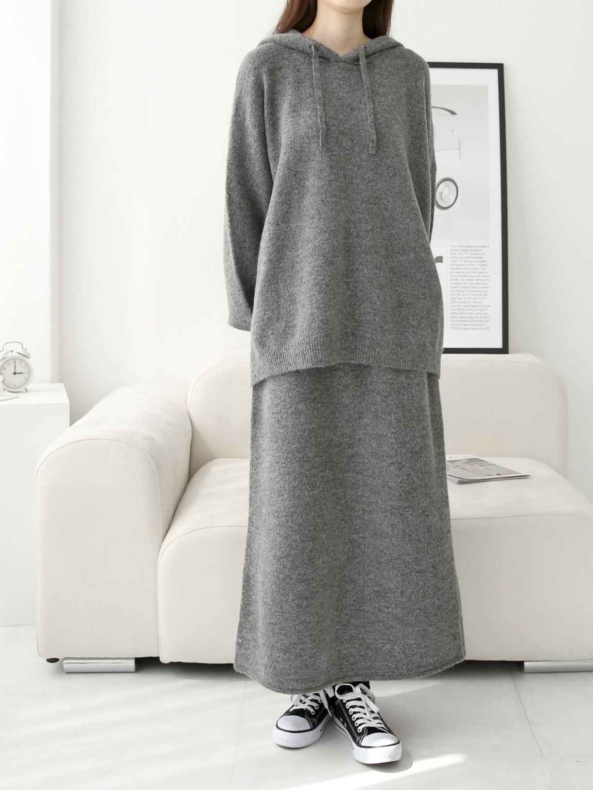 ウール混ルーズフードニット&ドロストスカートSET | 詳細画像6