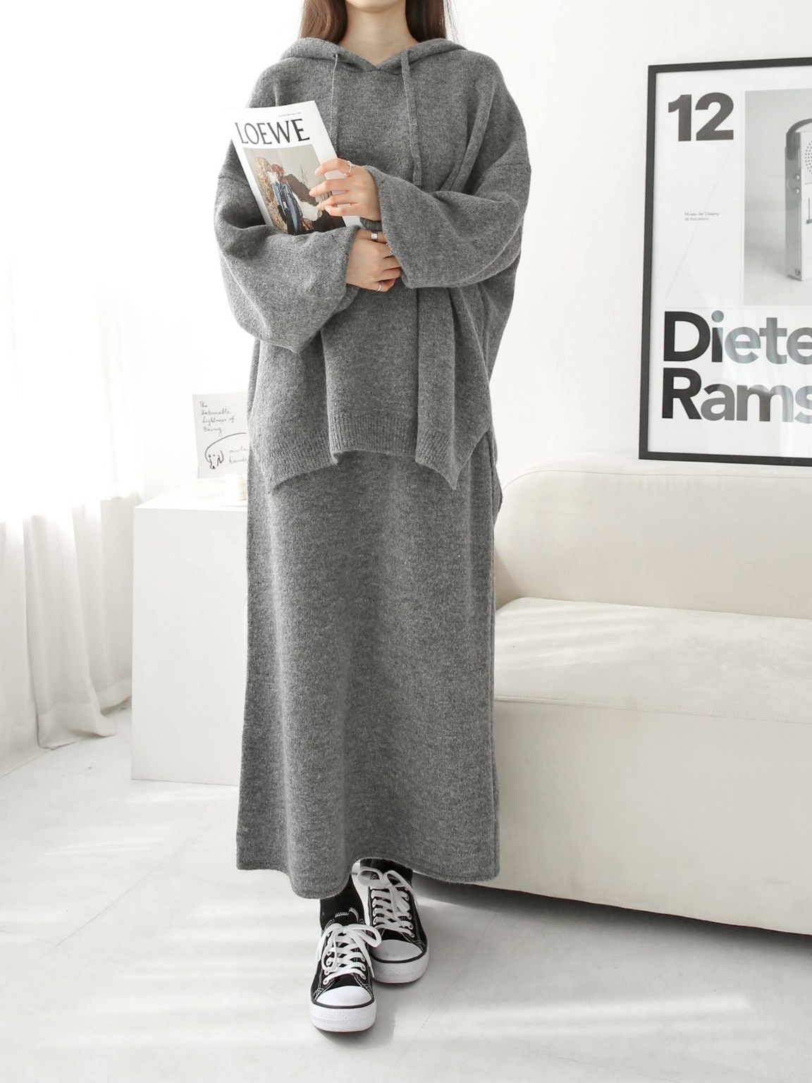 ウール混ルーズフードニット&ドロストスカートSET | 詳細画像7