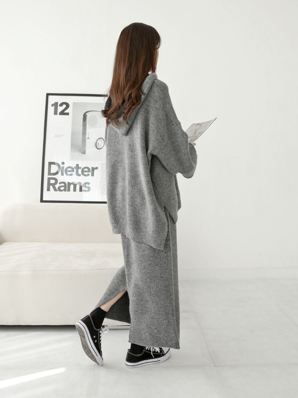 ウール混ルーズフードニット&ドロストスカートSET | 詳細画像8