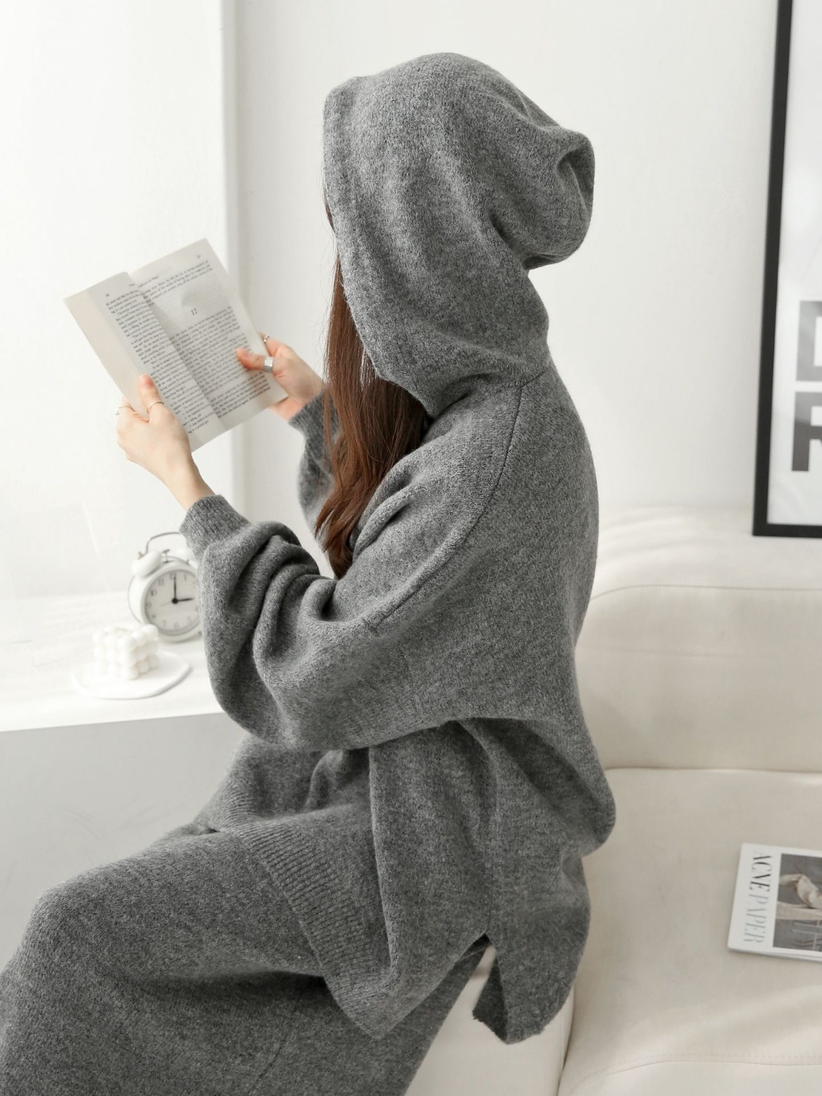 ウール混ルーズフードニット&ドロストスカートSET | 詳細画像9