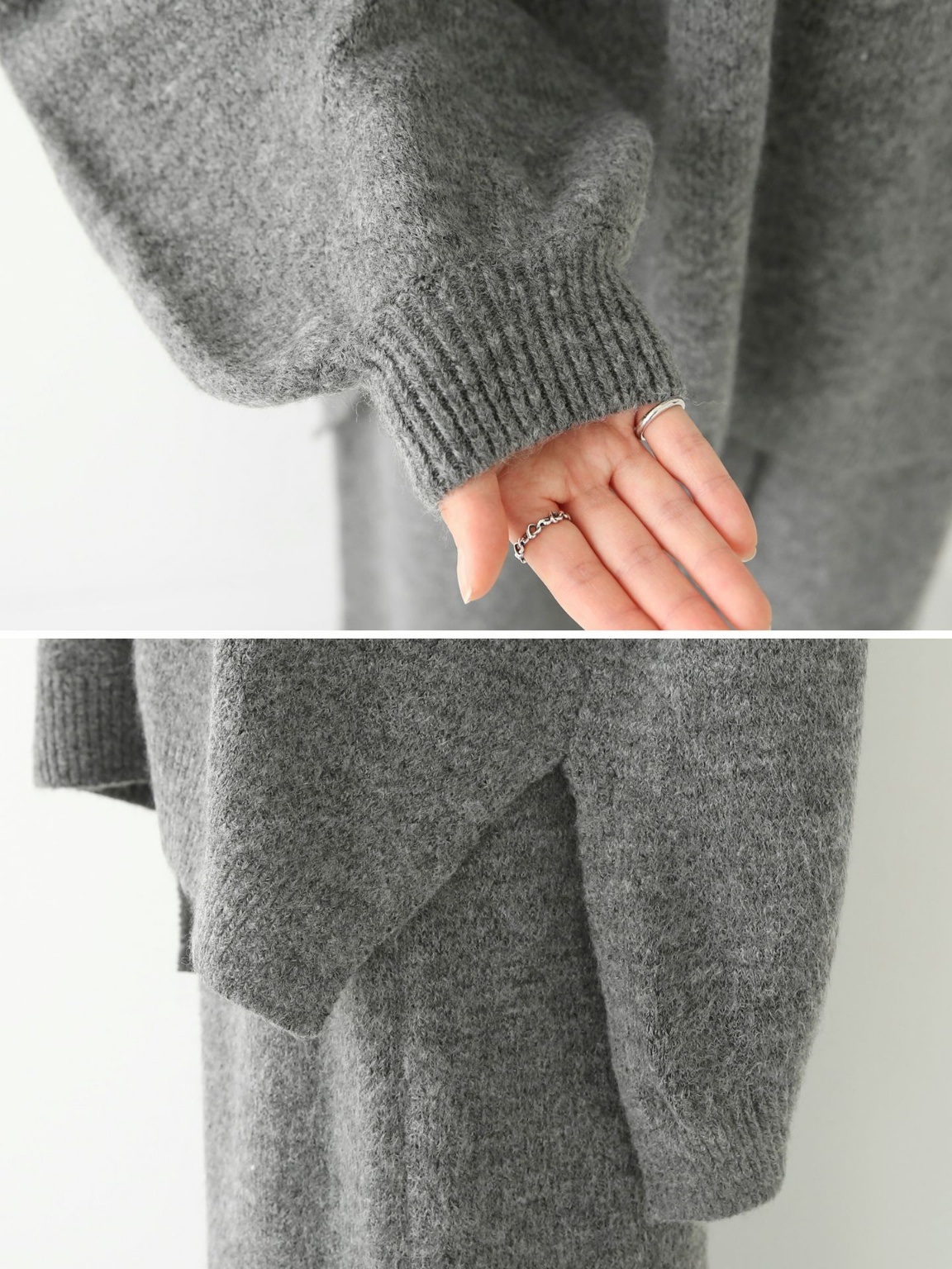 ウール混ルーズフードニット&ドロストスカートSET | 詳細画像11