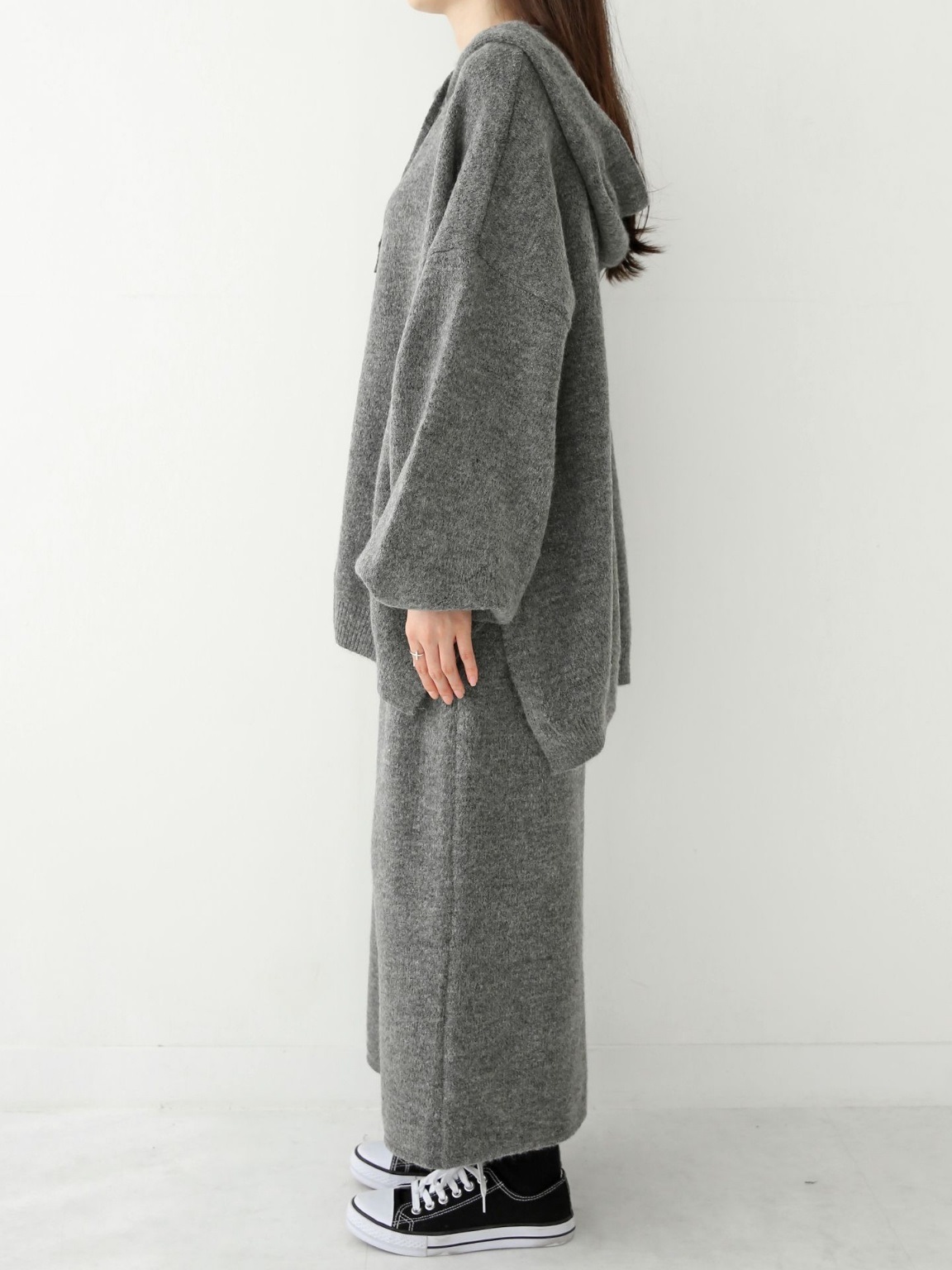 ウール混ルーズフードニット&ドロストスカートSET | 詳細画像13