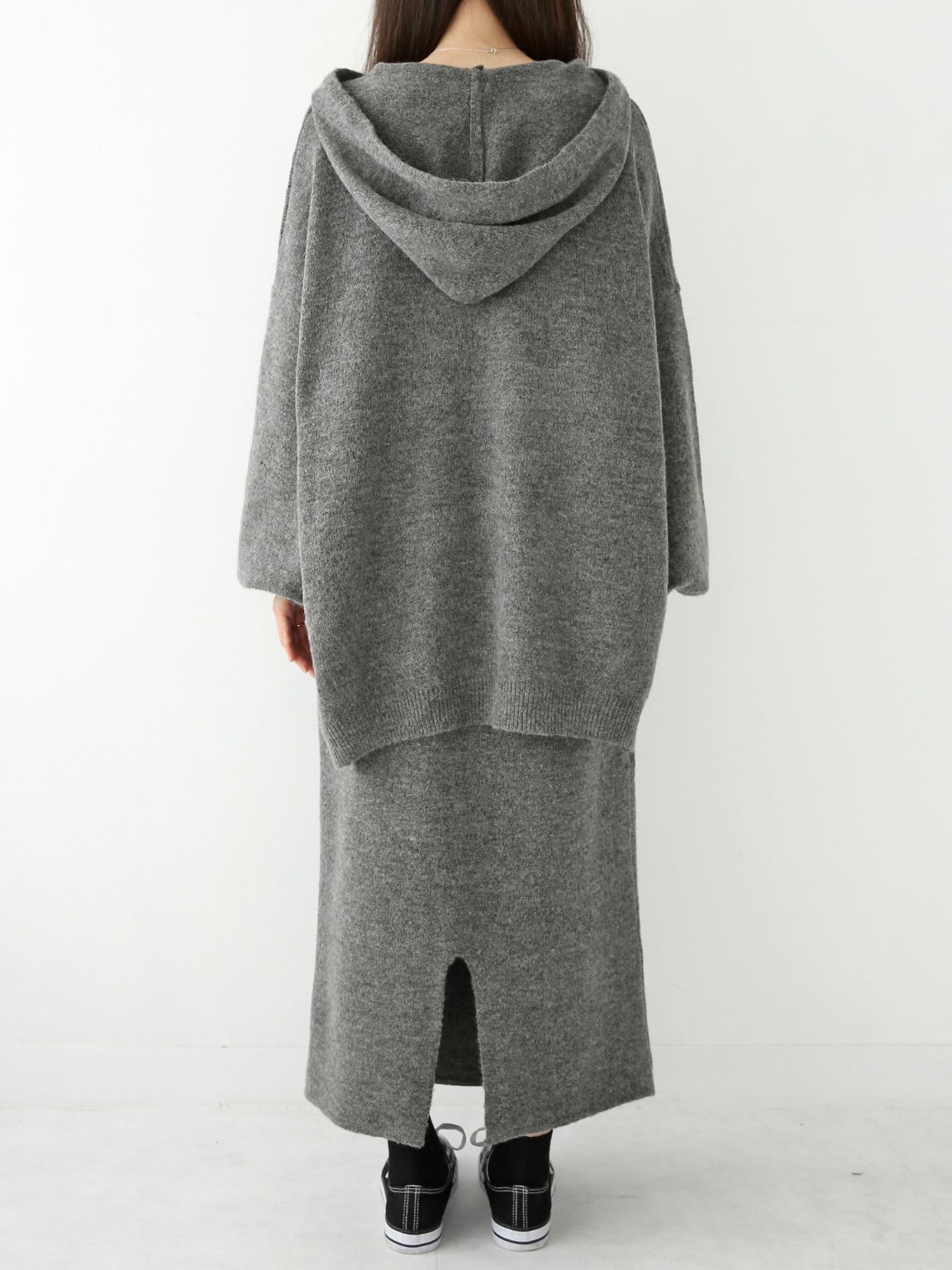 ウール混ルーズフードニット&ドロストスカートSET | 詳細画像14
