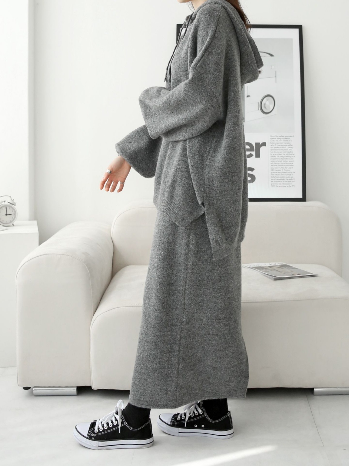 ウール混ルーズフードニット&ドロストスカートSET | 詳細画像16