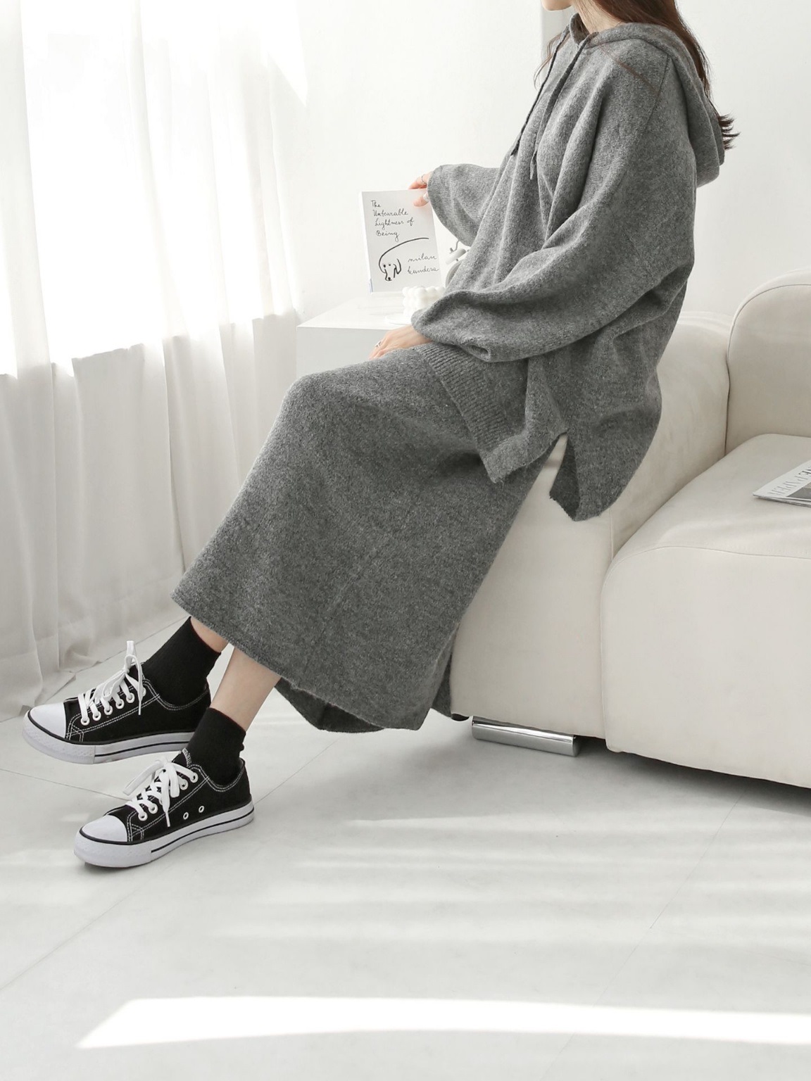 ウール混ルーズフードニット&ドロストスカートSET | 詳細画像17